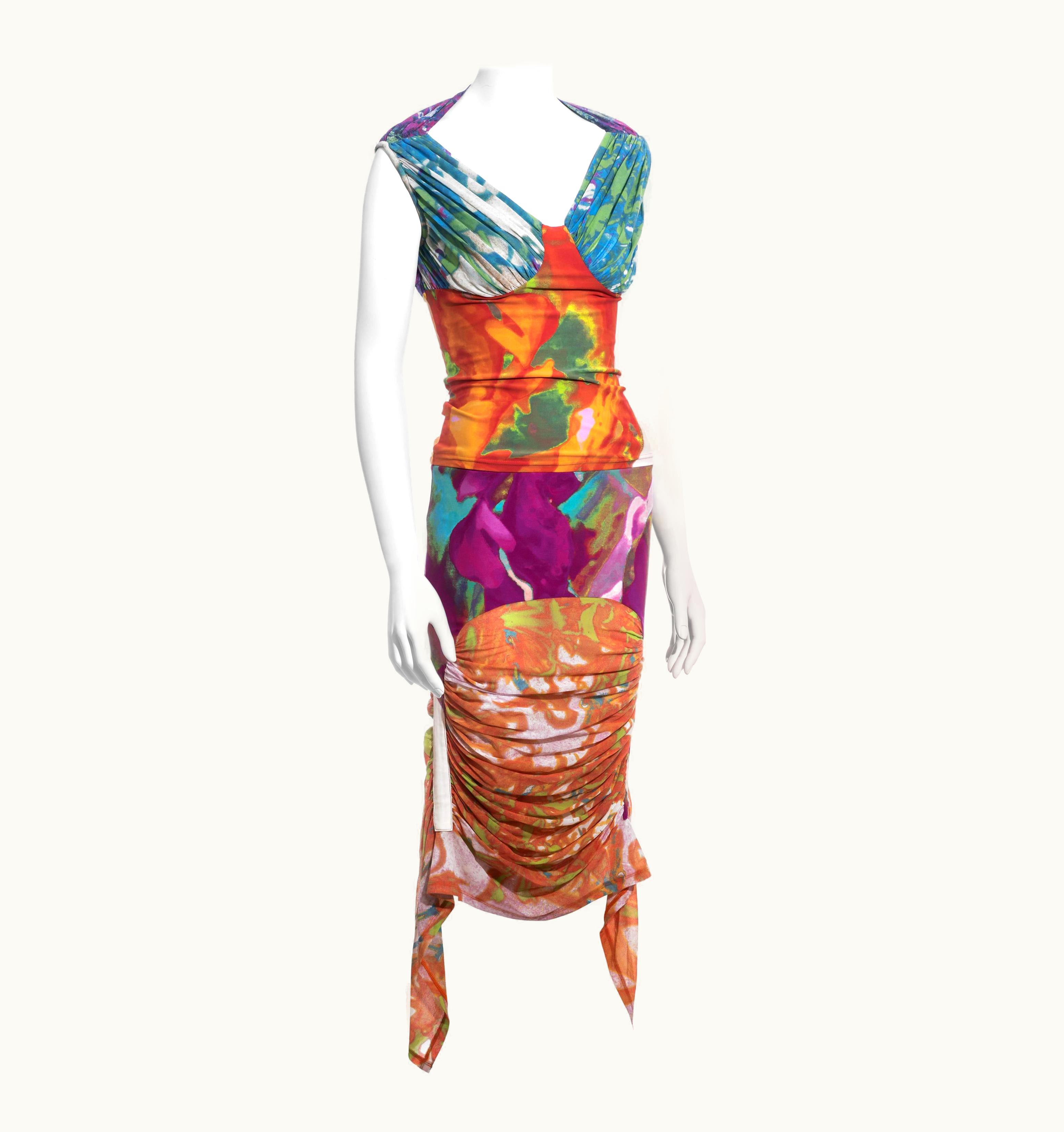 Issey Miyake Issey Miyake Multicoloured Mesh And Lycra Skirt And Top Set, S/S 2002