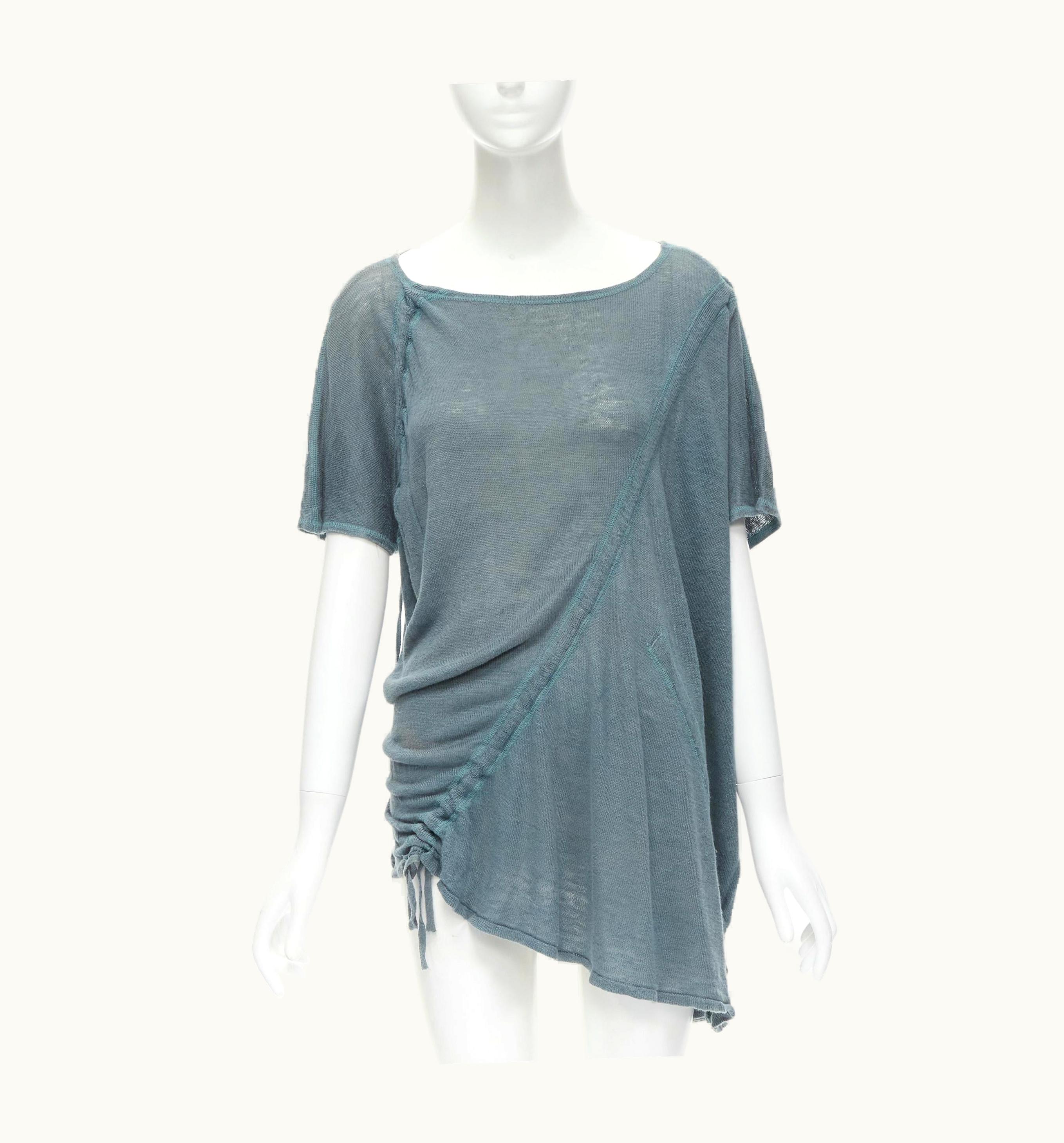 Issey Miyake Vintage Issey Miyake 1980s Teal Blue Diagonal Drawstring Bias Cut Sweater