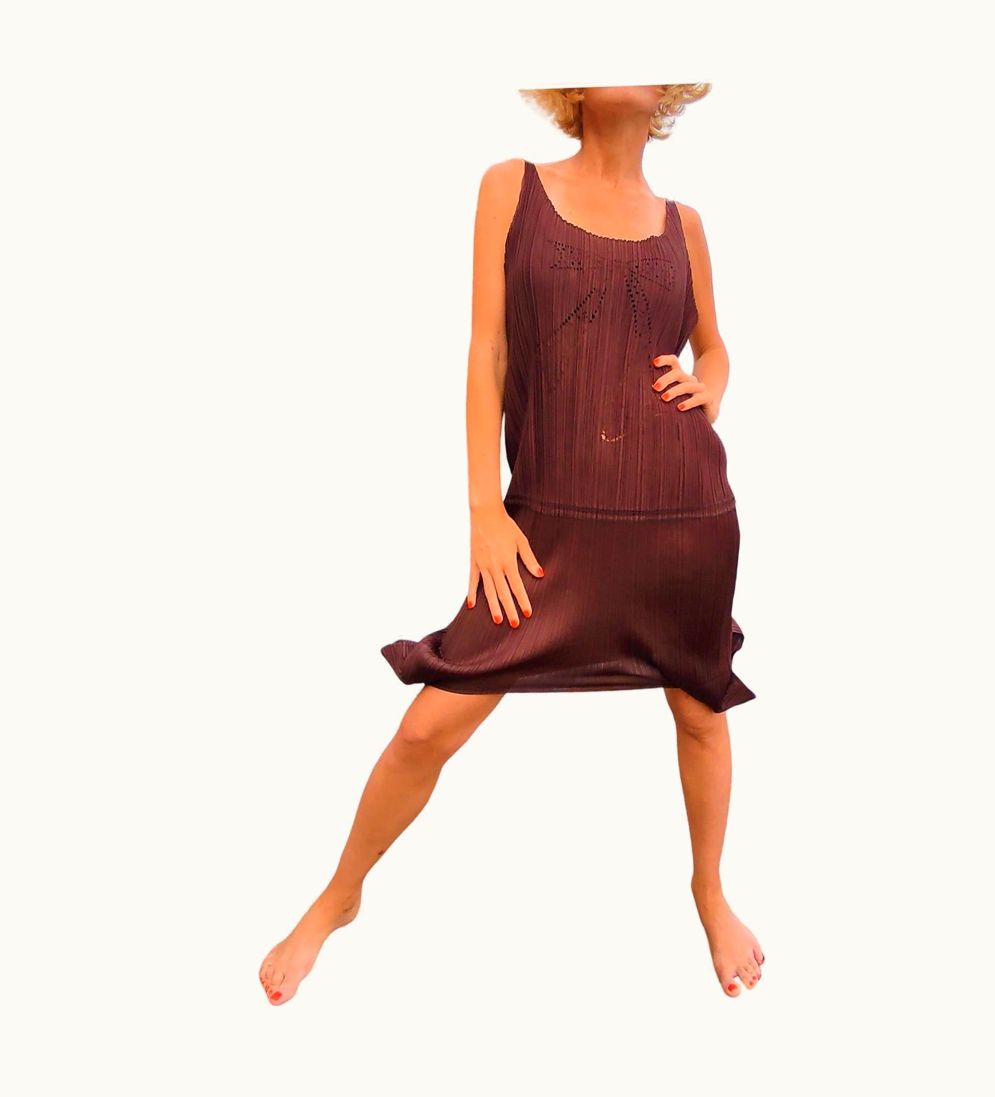 Issey Miyake Issey Miyake Pleats Please Pleated Brown Bow 2 Sides Sence Reversible Dress