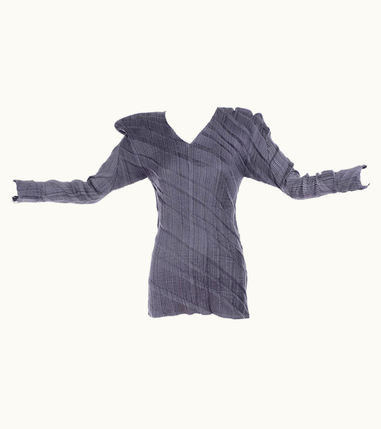 Issey Miyake Gray Issey Miyake Avant Garde Pleated Top WS/S Asymmetrical Shoulders edium