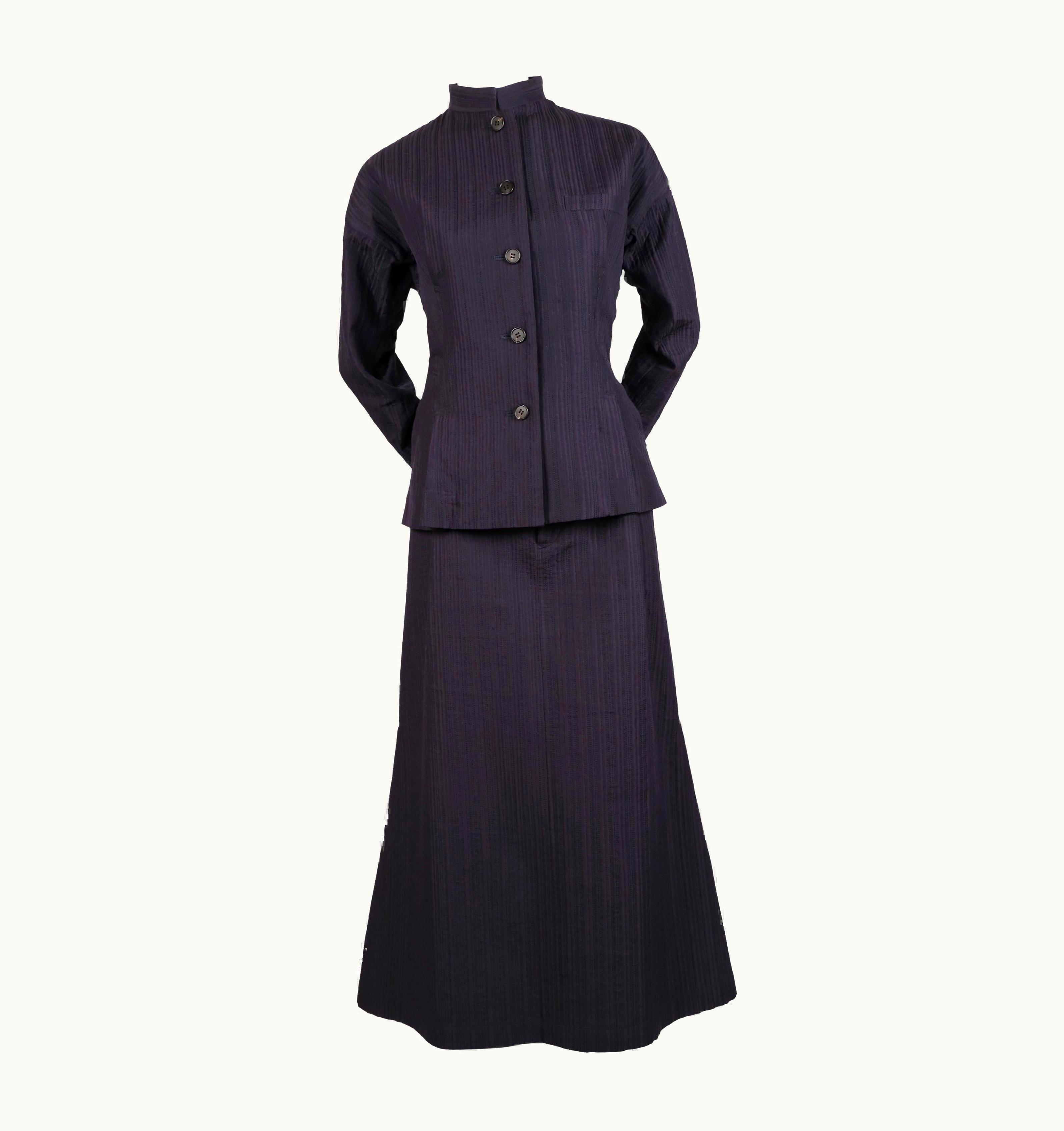 Issey Miyake 1990' Issey Miyake Navy Blue Jacket And Skirt With Top-stitching