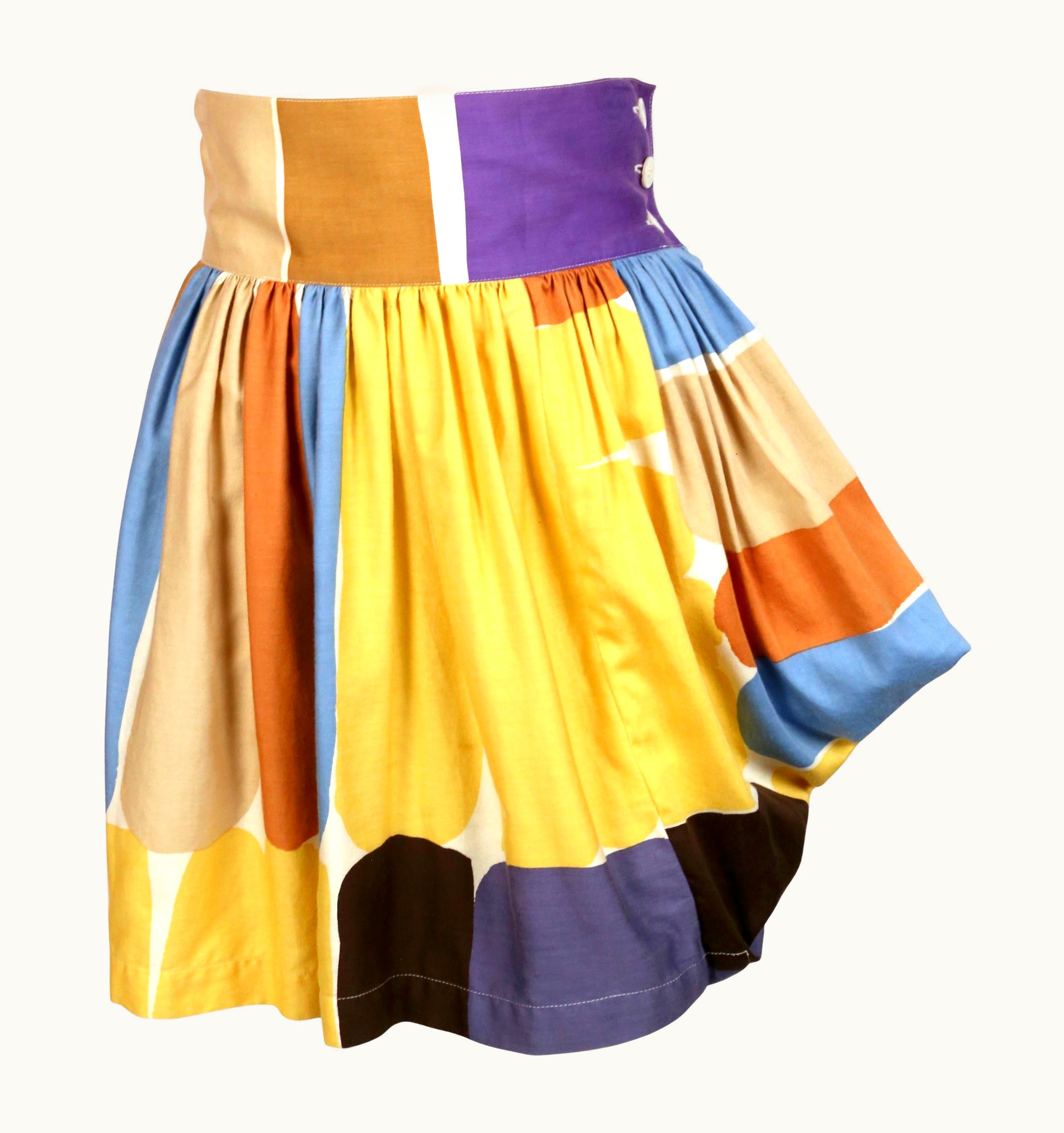 Issey Miyake Early 1980' Issey Miyake Block Printed Mini Skirt With Asymmetrical Flounce