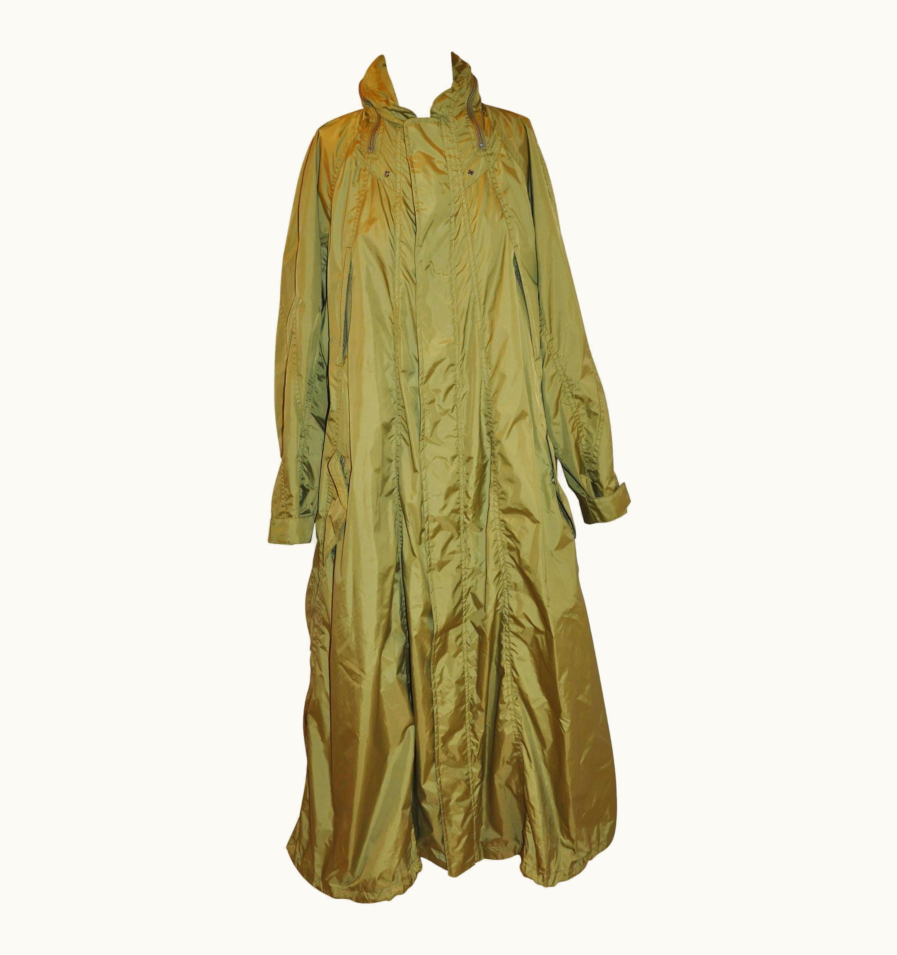 Issey Miyake Issey Miyake Olive Green Optional Hooded Maxi Detailed Top Stitch Trench Coat