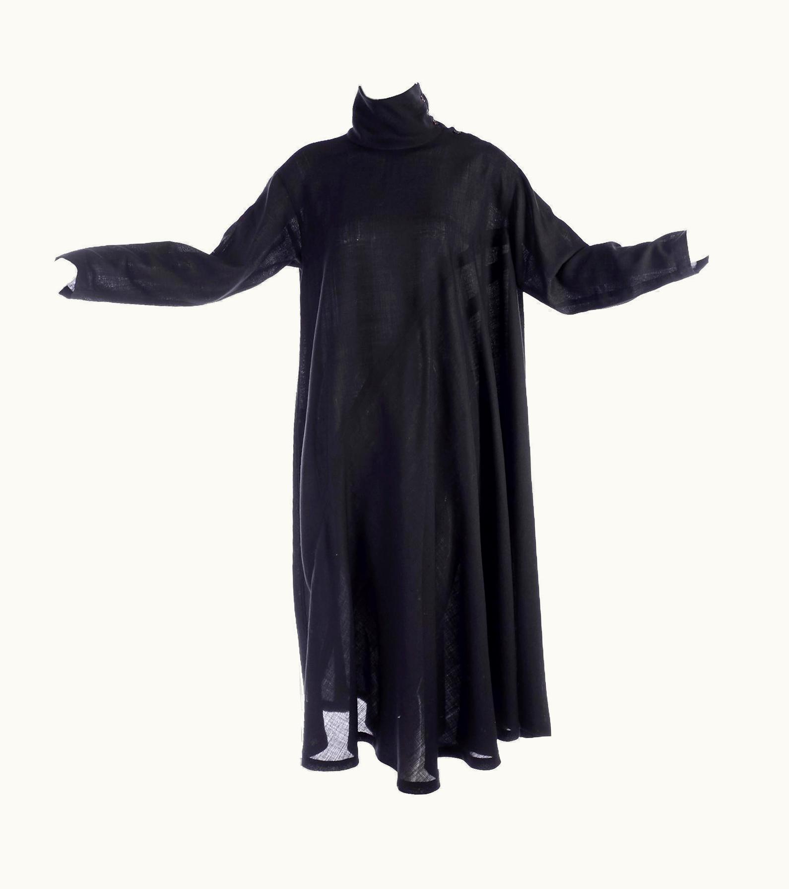 Issey Miyake 1980s Issey Miyake Plantation Dress In Black Wool In Iconic Tent Style