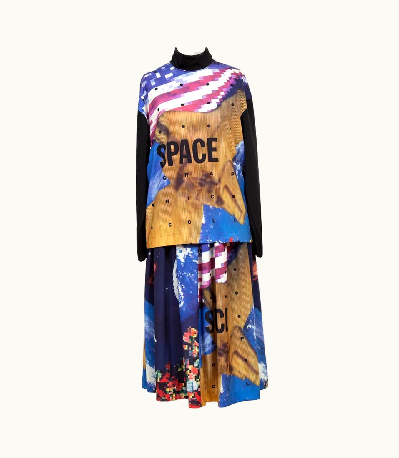 Issey Miyake I. Issey Miyake Sports Planet Space Top And Skirt Ensemble 1980s