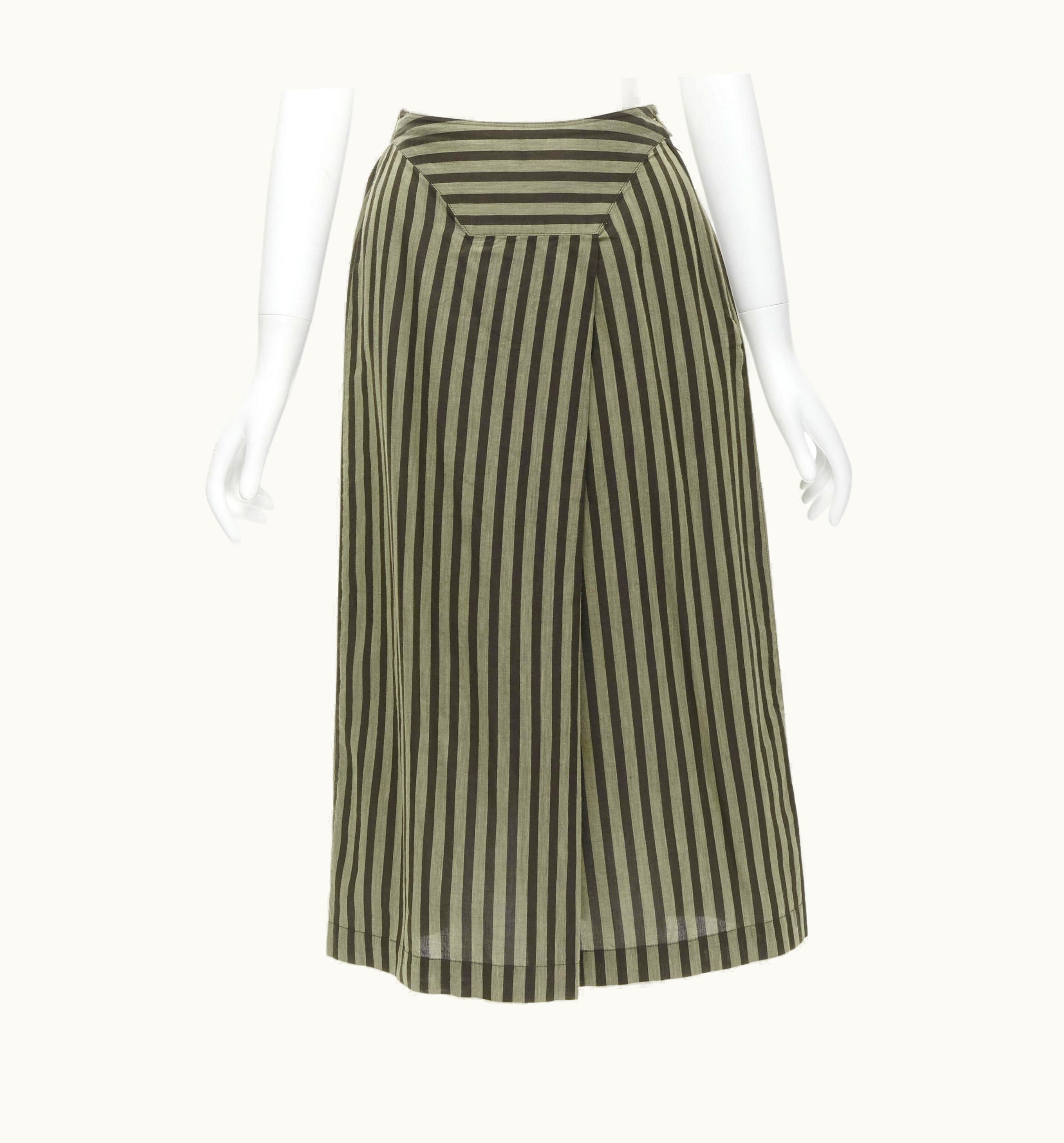 Issey Miyake Issey Miyake Vintage 1980s Cotton Brown Striped Diagonal Pleat A-line Skirt