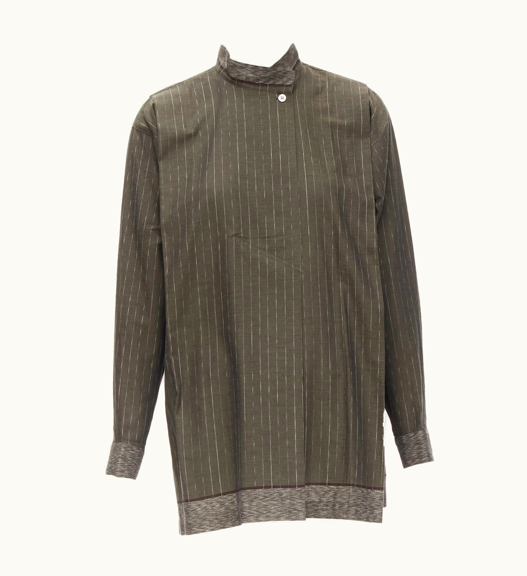 Issey Miyake Vintage Issey Miyake 1980s Green Striped Cotton Samurai Pleat Shirt