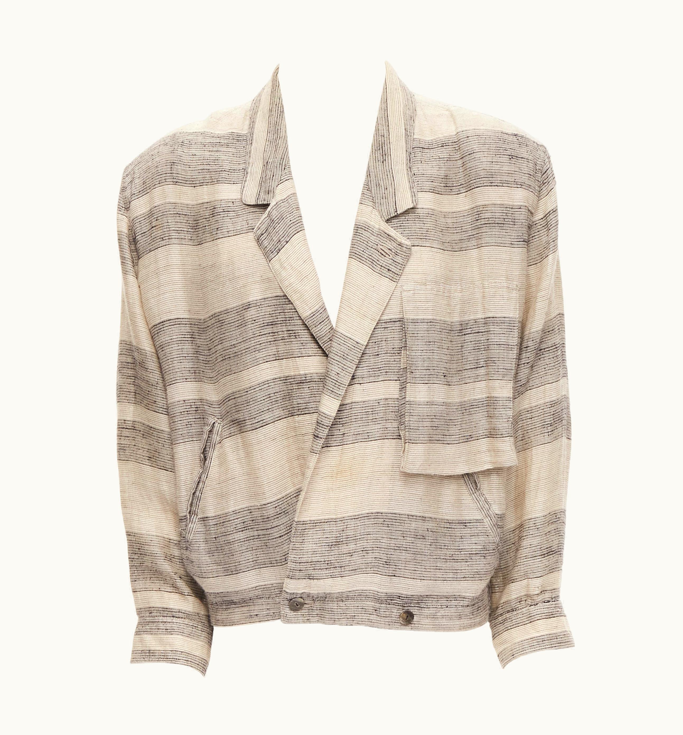 Issey Miyake Vintage Issey Miyake 1980' Grey Striped Double Breasted Boxy Jacket Rare