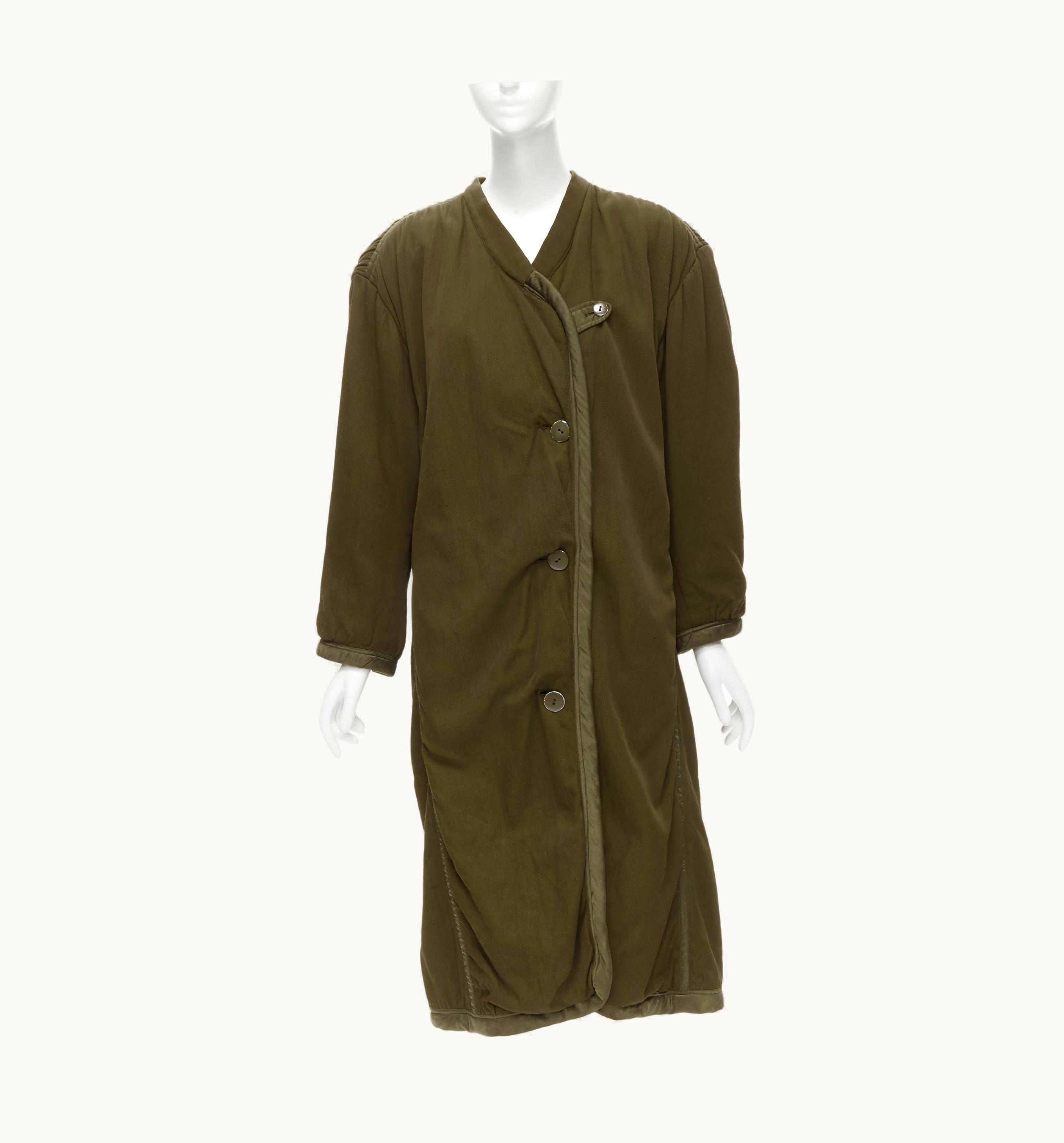 Issey Miyake Vintage Issey Miyake 1980' Khaki Green Padded Shoulder Boxy Oversized Coat