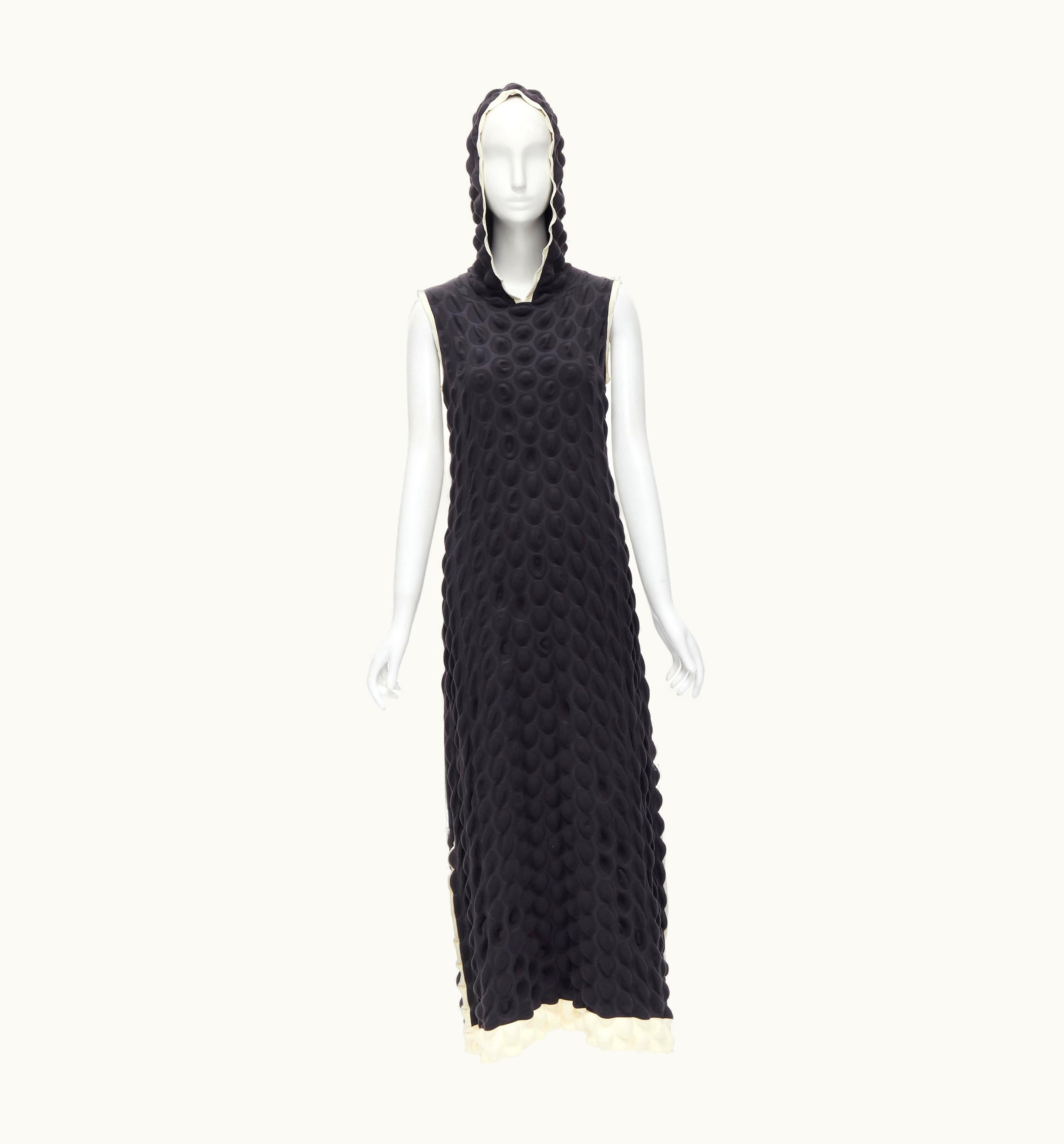Issey Miyake Issey Miyake Vintage 2000 Egg Carton Black White Trimmed Hooded Dress