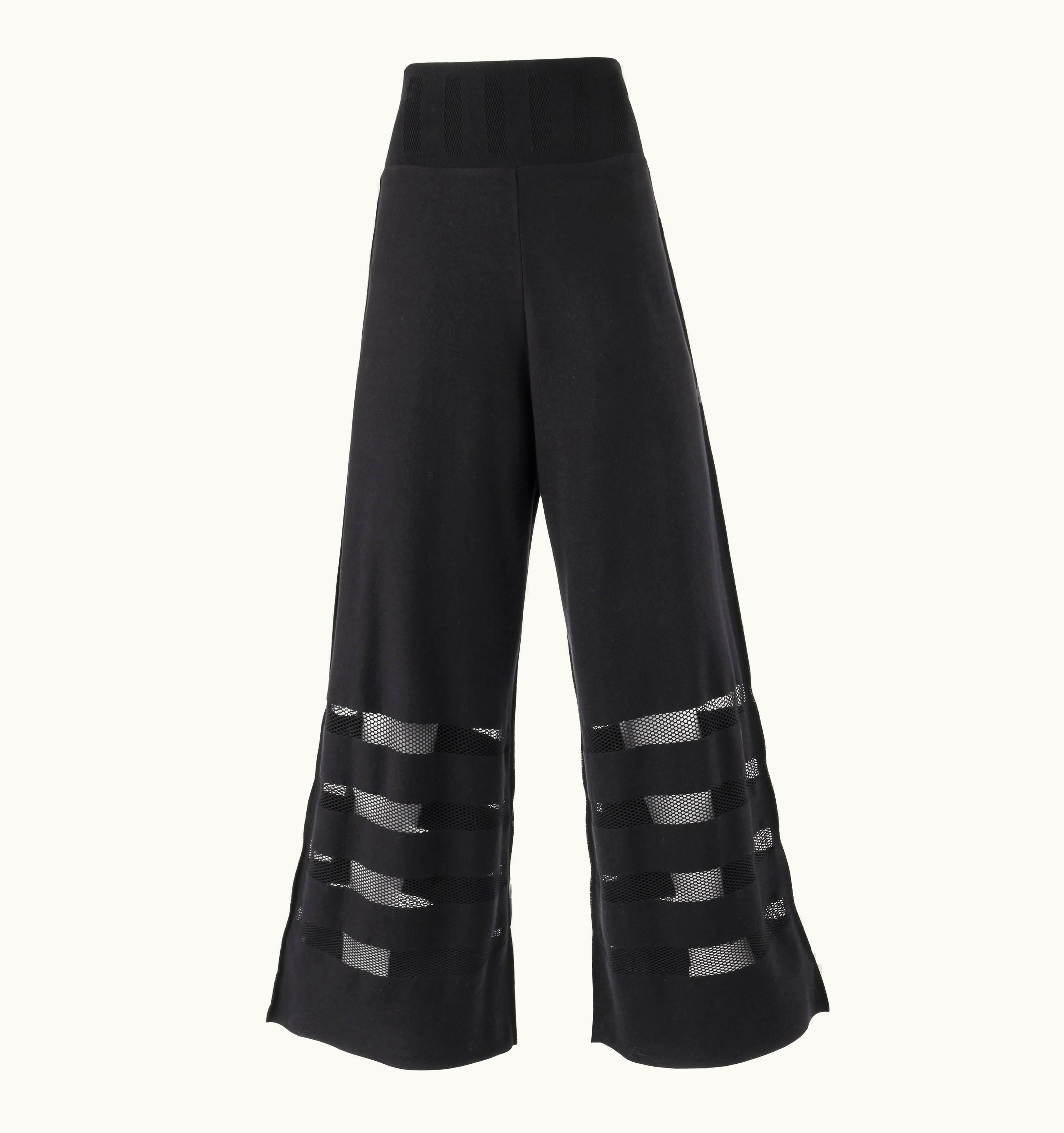 Issey Miyake Issey Miyake A-Poc Inside Dai Fujiwara Black Knit Mesh Detail Wide Leg Pants