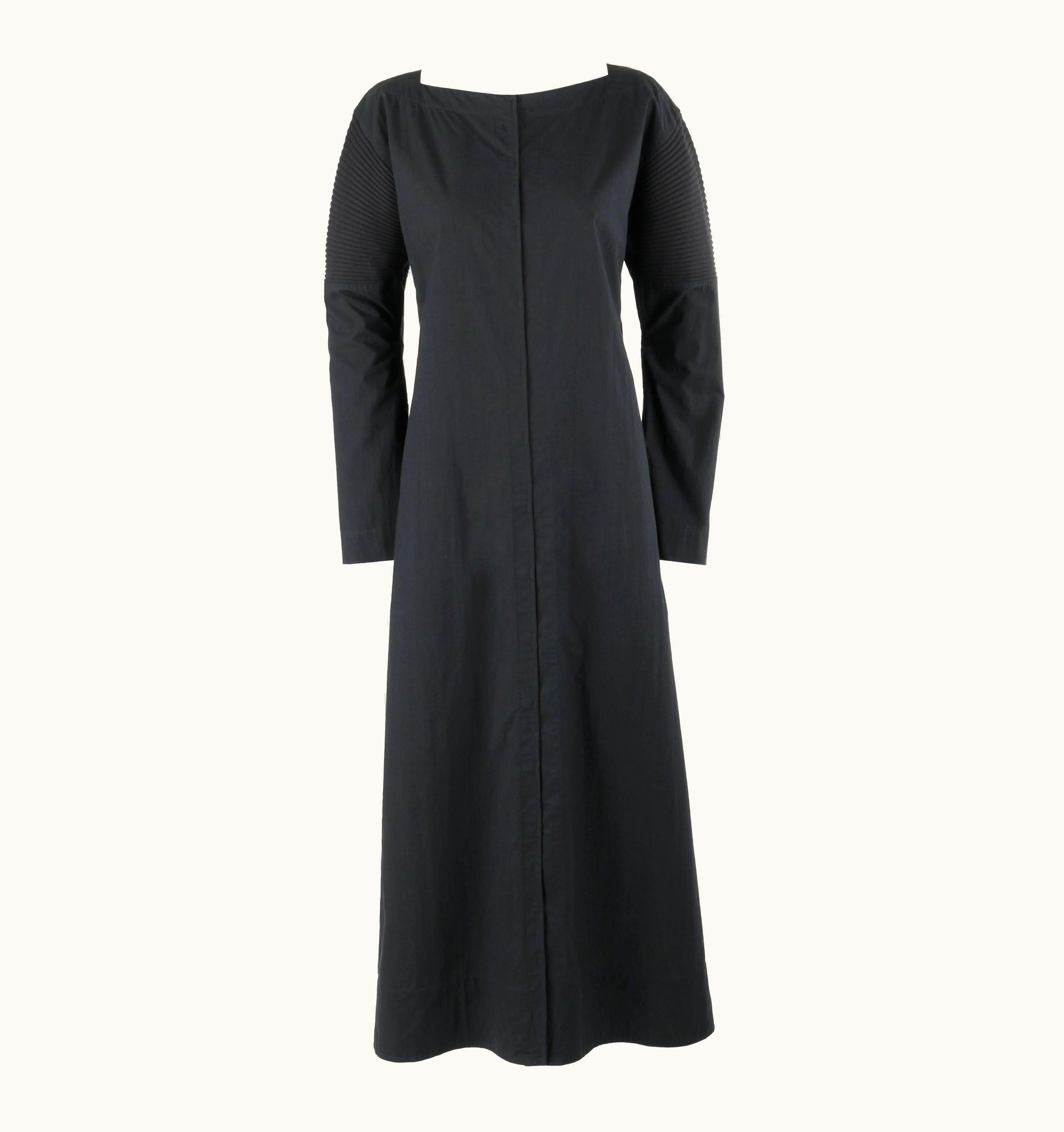 Issey Miyake Issey Miyake Black Long Sleeve Rib Knit Detail Full Length Coat Dress
