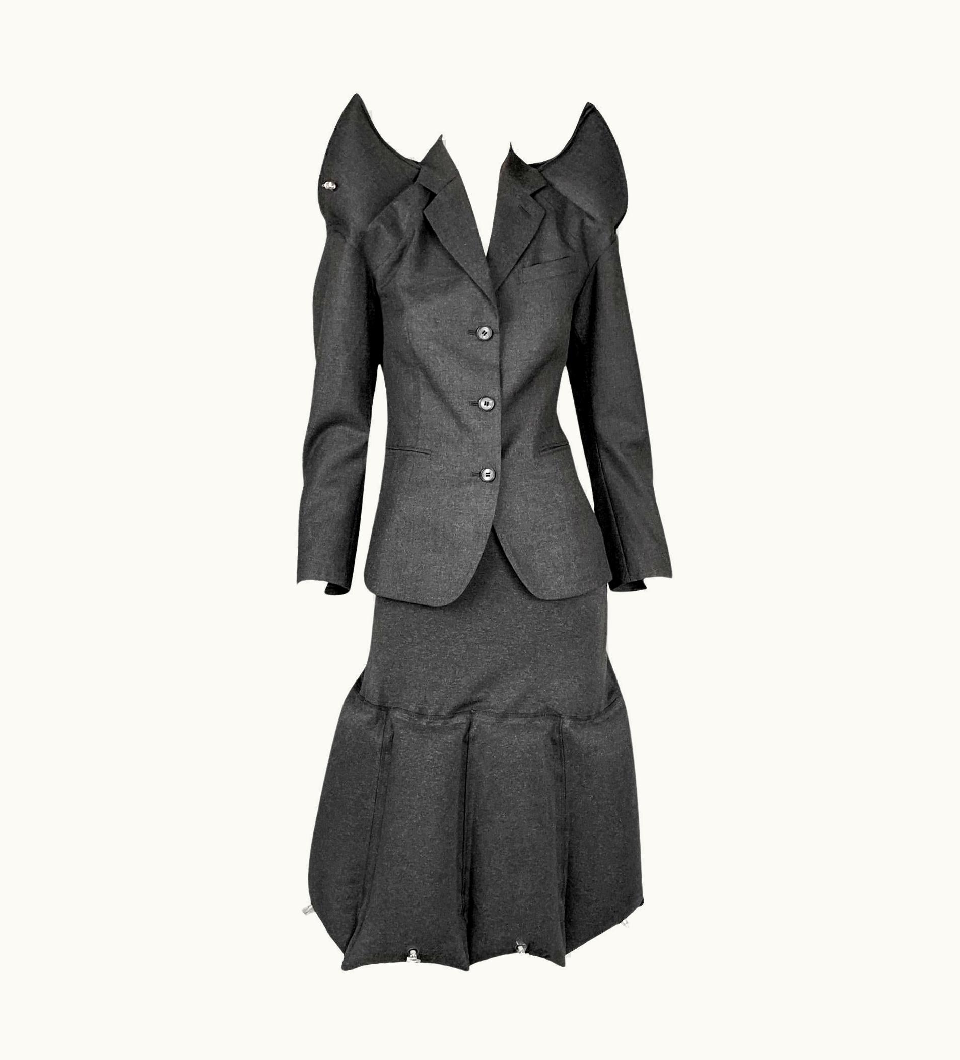 Issey Miyake Issey Miyake AW 2000 Runway Inflatable Women' Wool Blazer & Skirt Suit