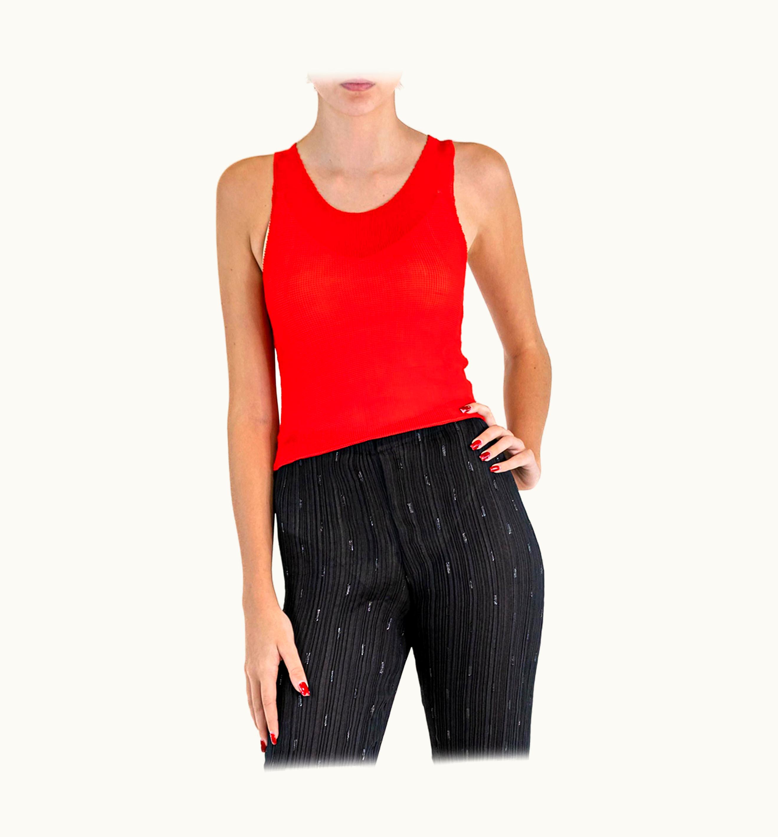Issey Miyake 1990s Issey Miyake Transparent Red Polyester Pleated Tank Top