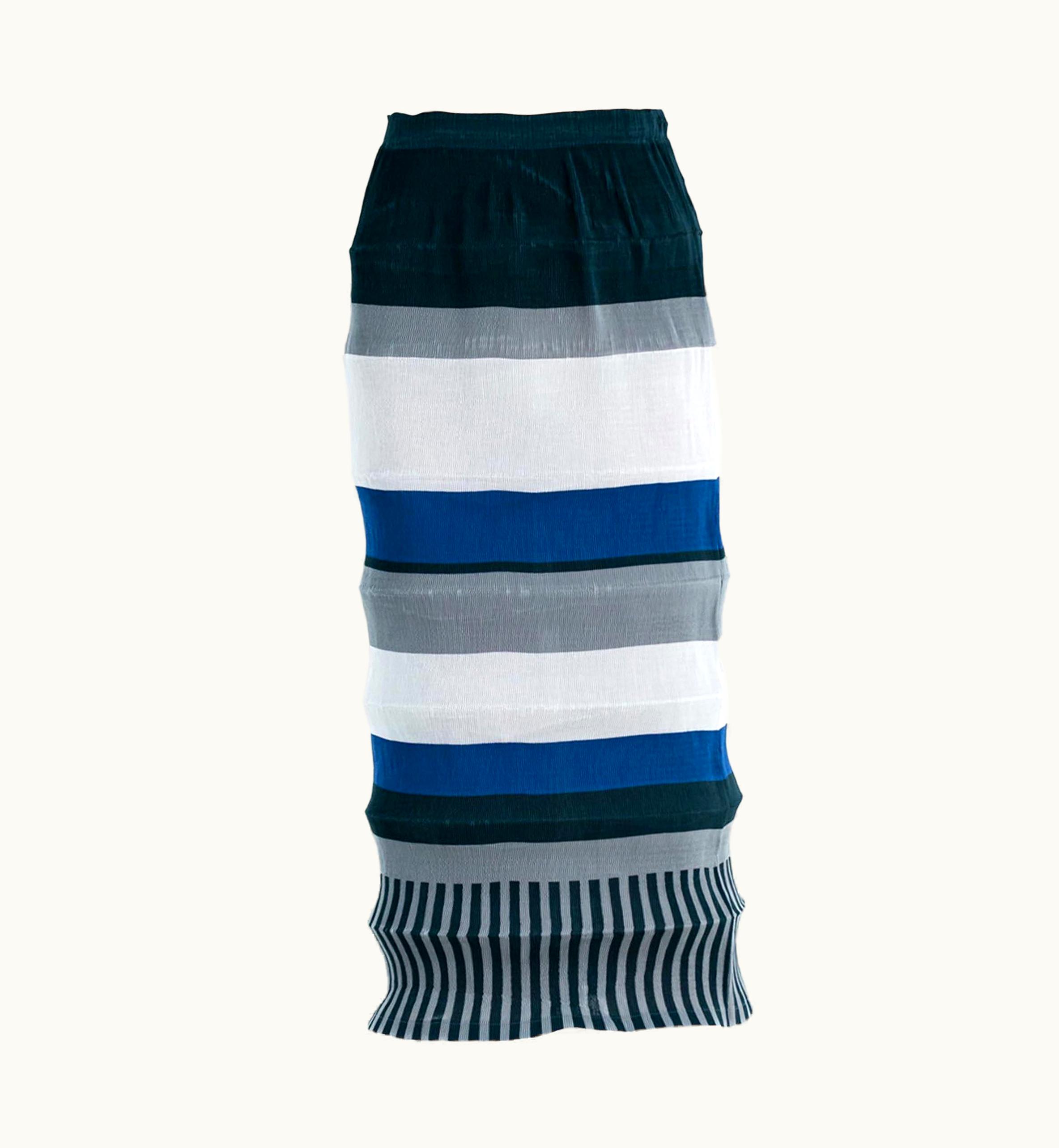 Issey Miyake 1990s Issey Miyake Mixed Blues Polyester Striped Pleated Skirt