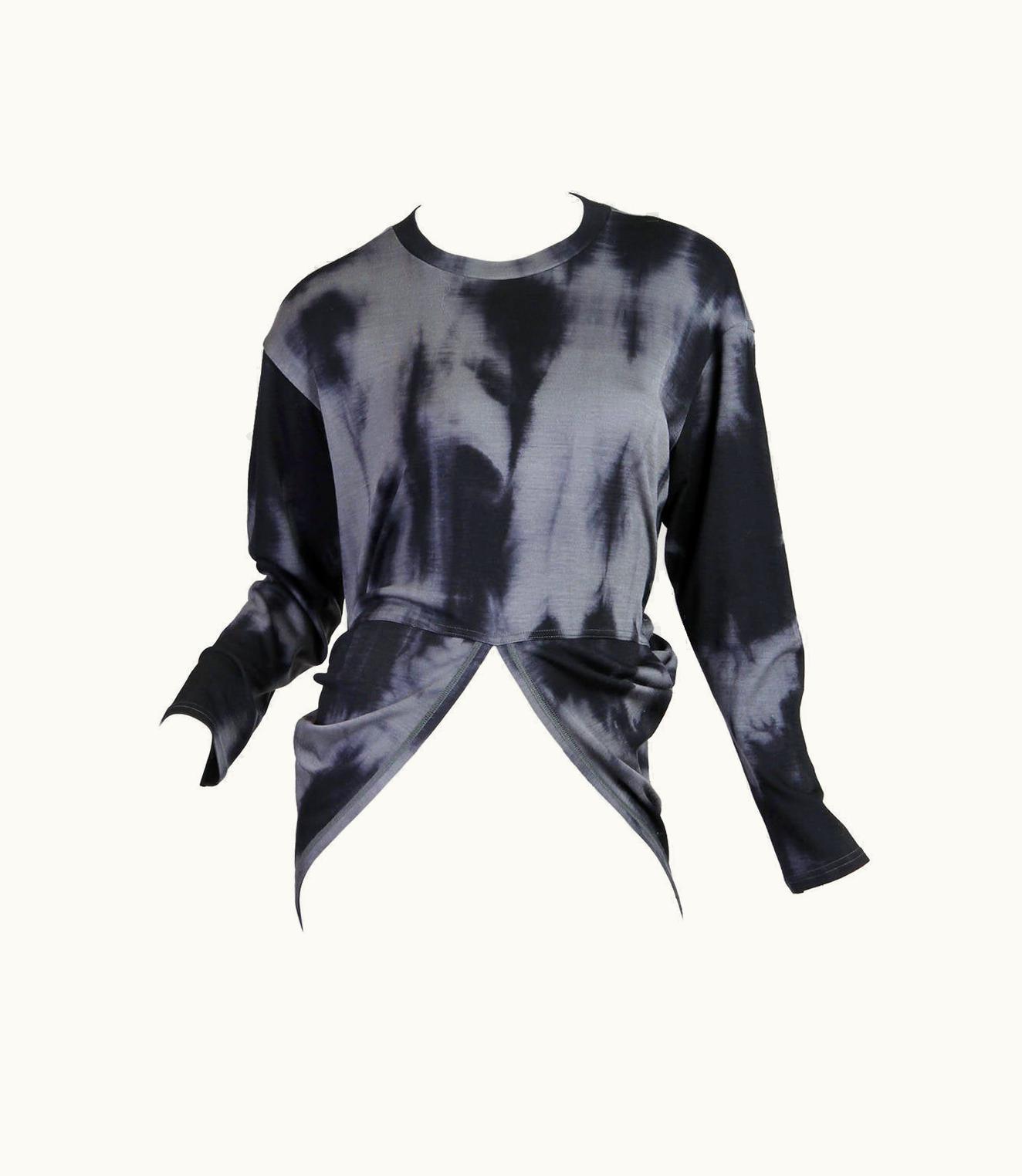 Issey Miyake 1990s Permanente By Issey Miyake Black & Grey Wool Jersey Tie Dyed Twisted Hem