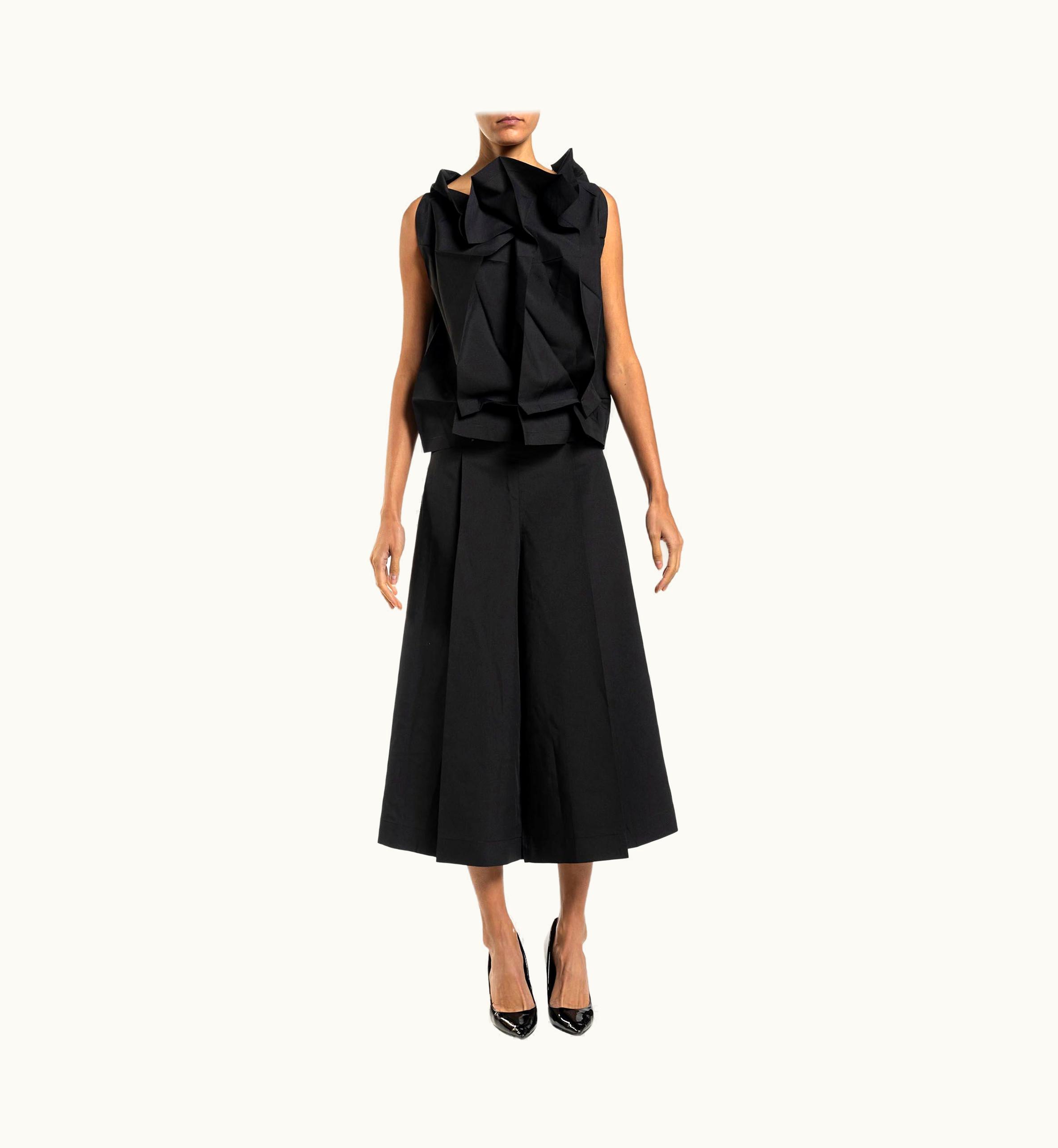 Issey Miyake 2000s Issey Miyake Black Polyester Crazy Pleat-Stitched Top & Pants Ensemble