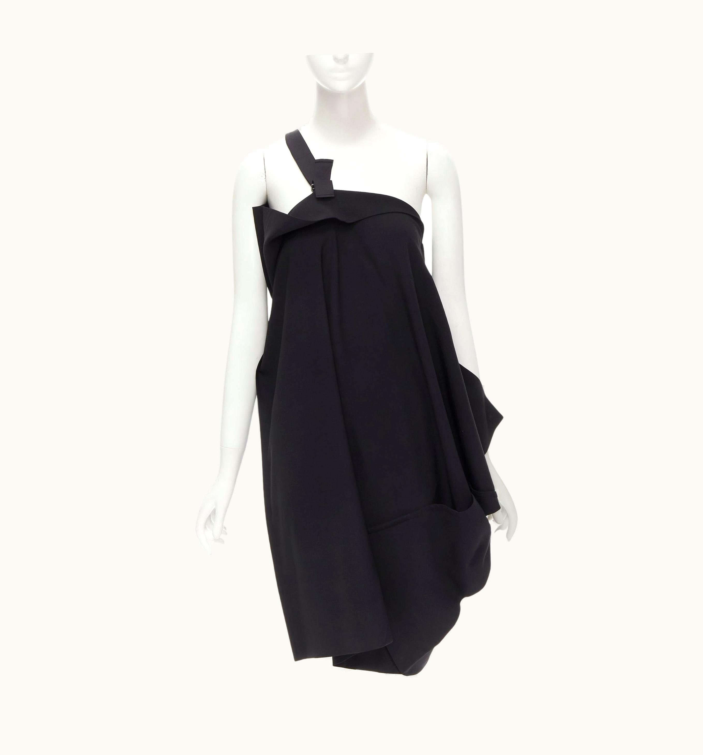 Issey Miyake Issey Miyake 132 5. Black Polyester Draped One Shoulder Dress Jp3