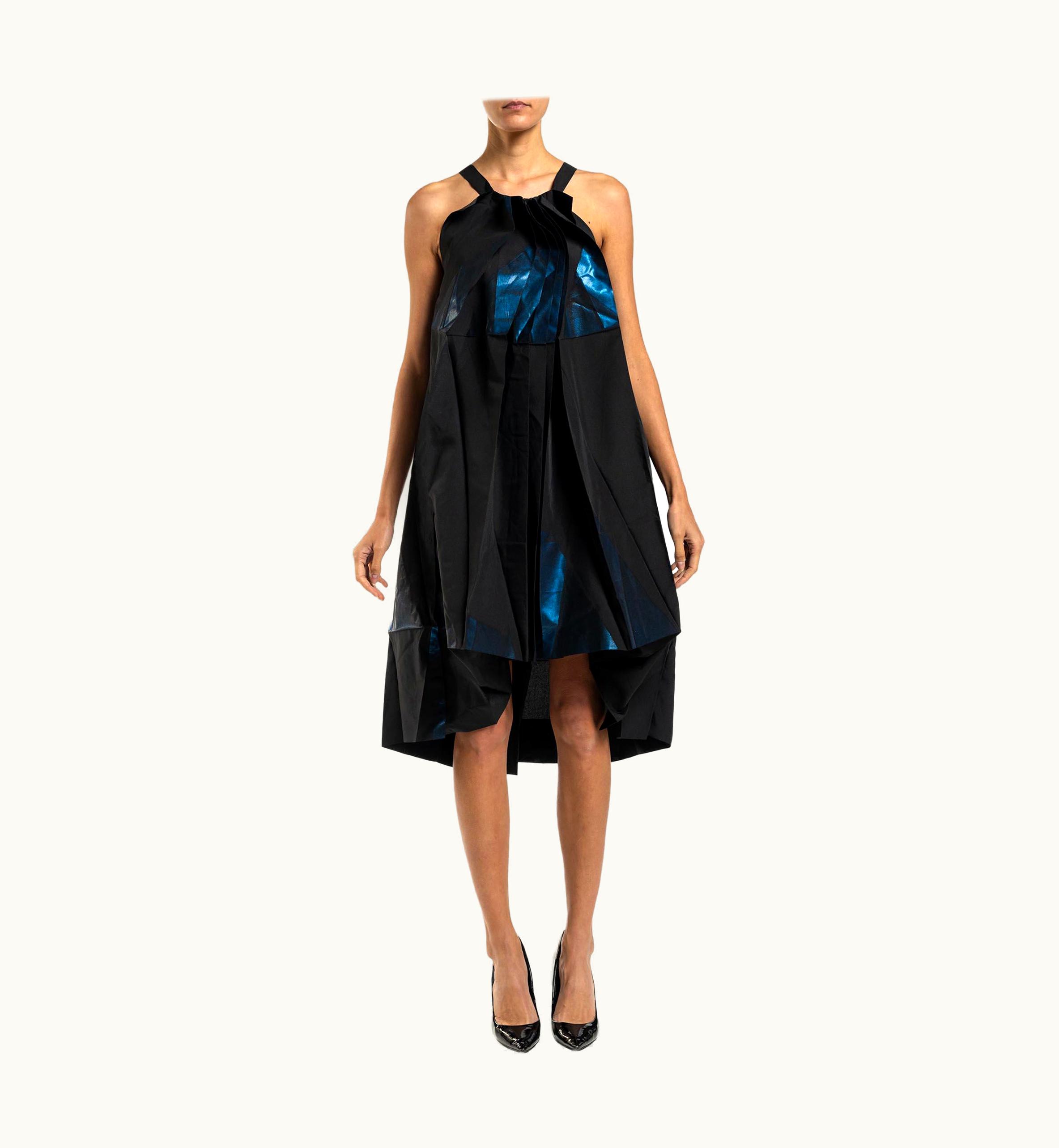 Issey Miyake 2000s Issey Miyake Blue & Black Metallic Polyester 132 5 Avant Garde Art Dress