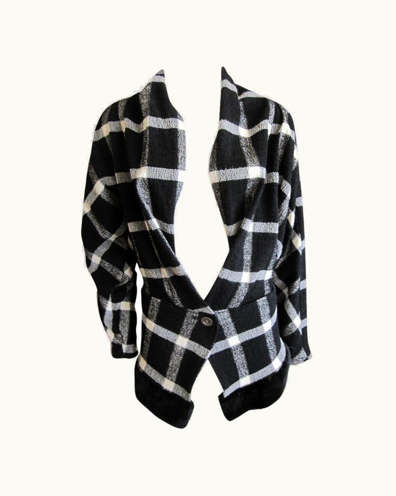 Issey Miyake Issey Miyake 1980' Wool Check Jacket With Faux Fur Trim
