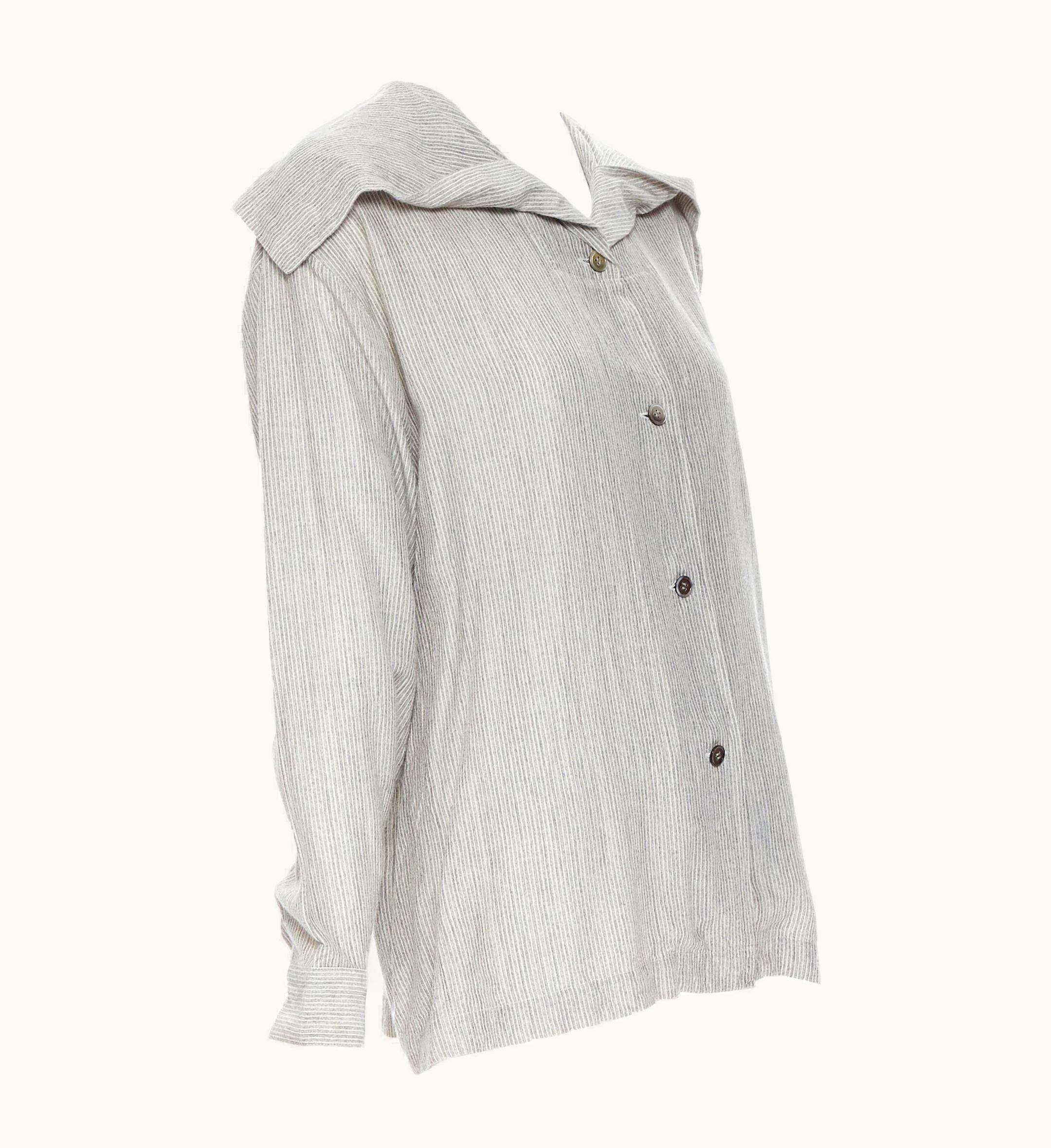 Issey Miyake Vintage Issey Miyake 1980' Grey Striped Sailor Collar Neck Casual Shirt