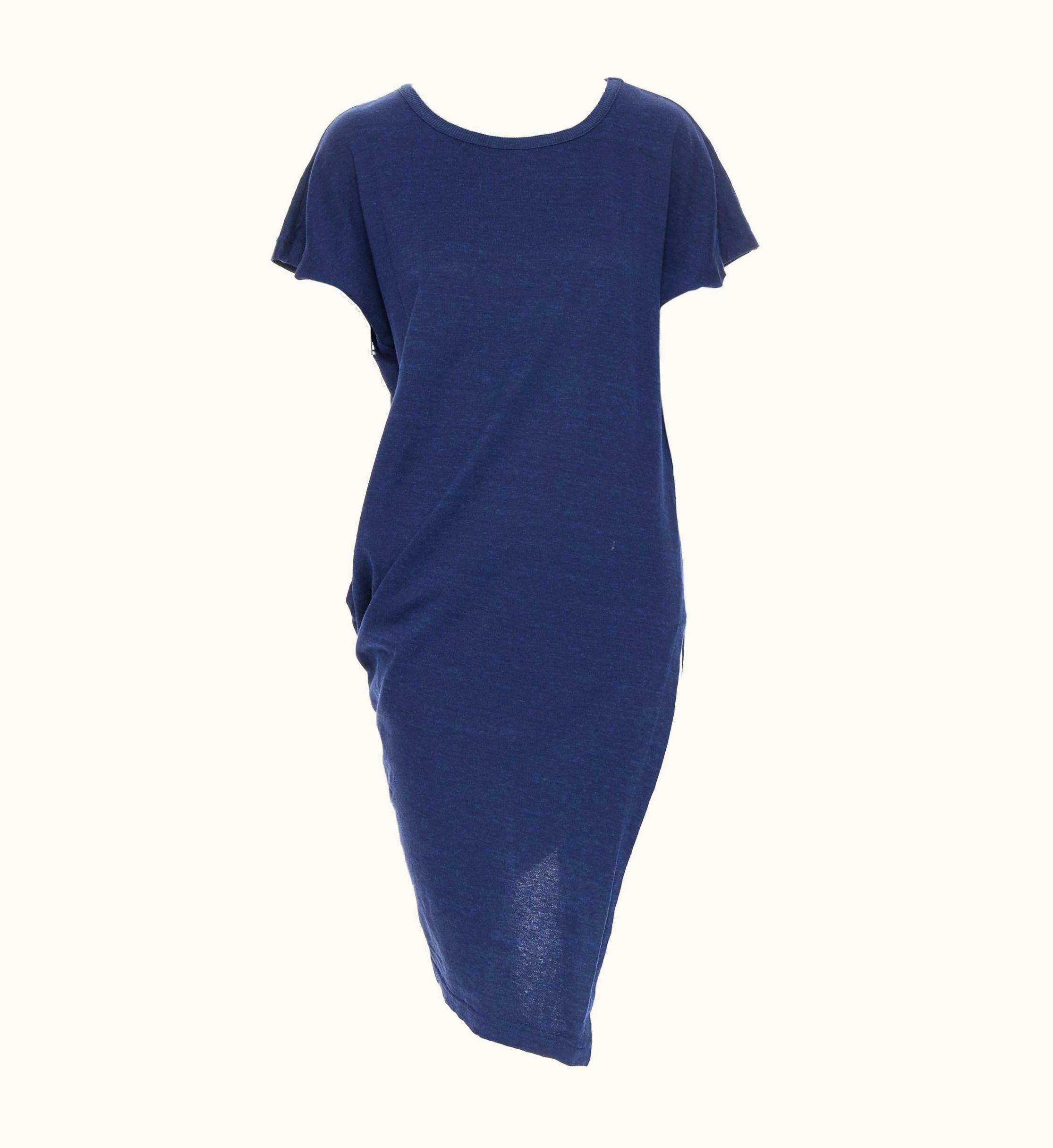 Issey Miyake Vintage Issey Miyake 1980' Blue Melange Rounded Asymmetric Hem T-shirt Dress