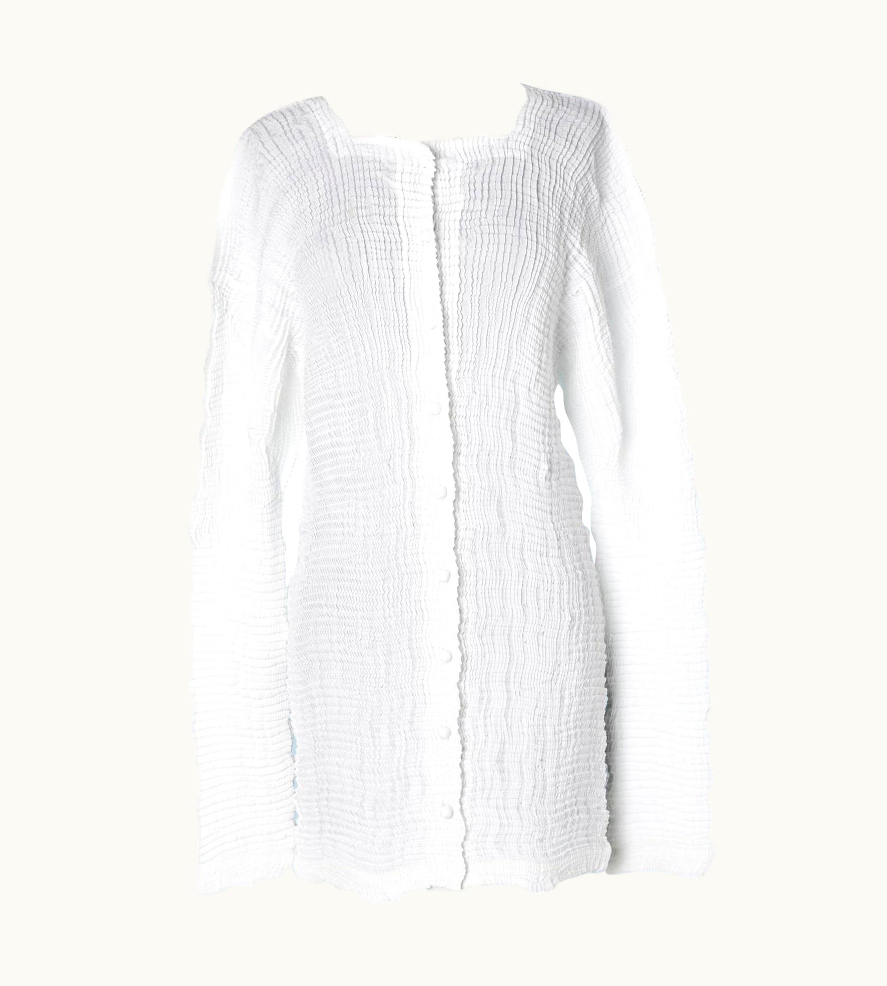 Issey Miyake White Pleated Polyester Shirt With Fabric Buttons Issey Miyake