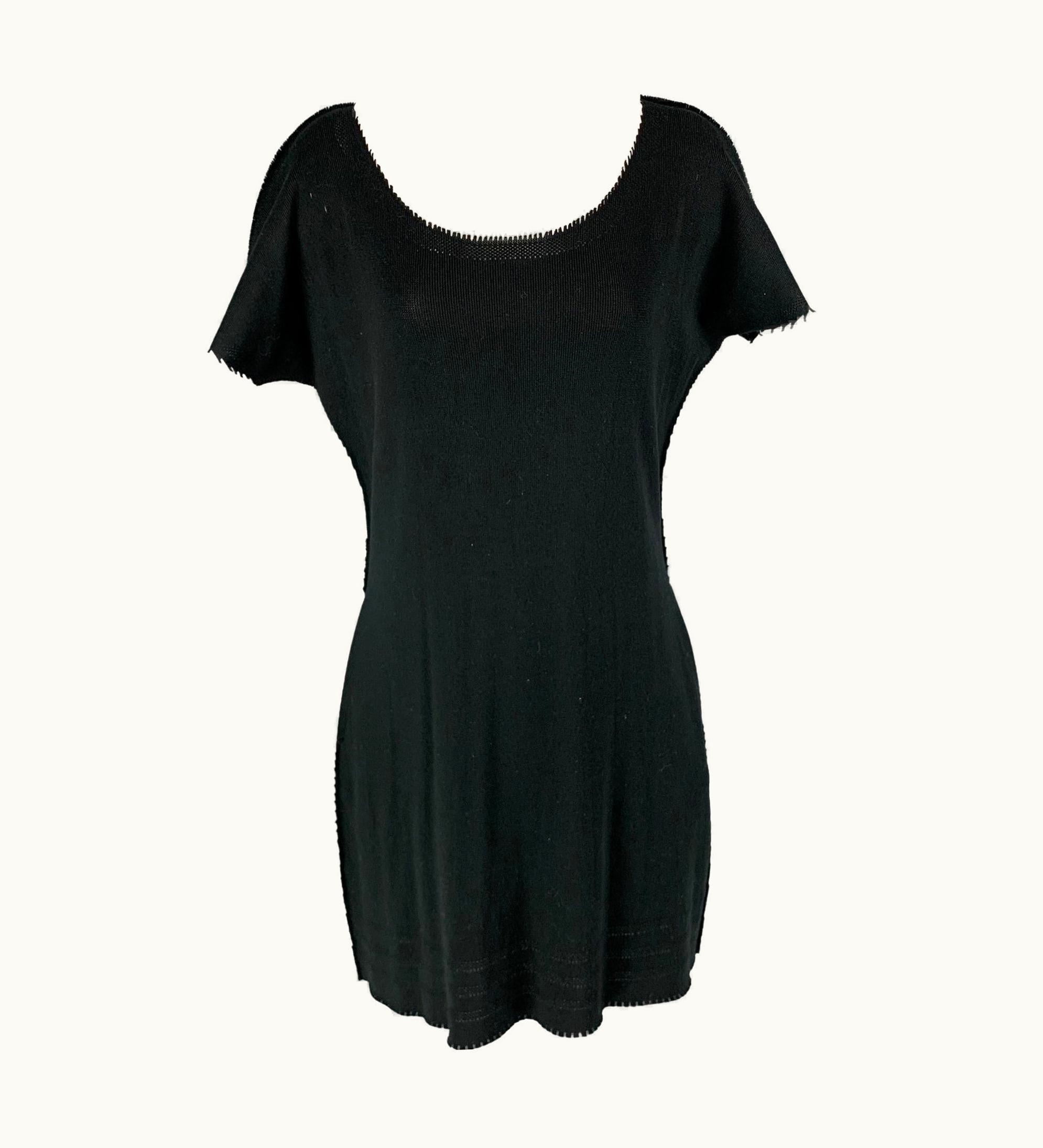Issey Miyake Issey Miyake Black Knitted Raw Edged Shift Dress