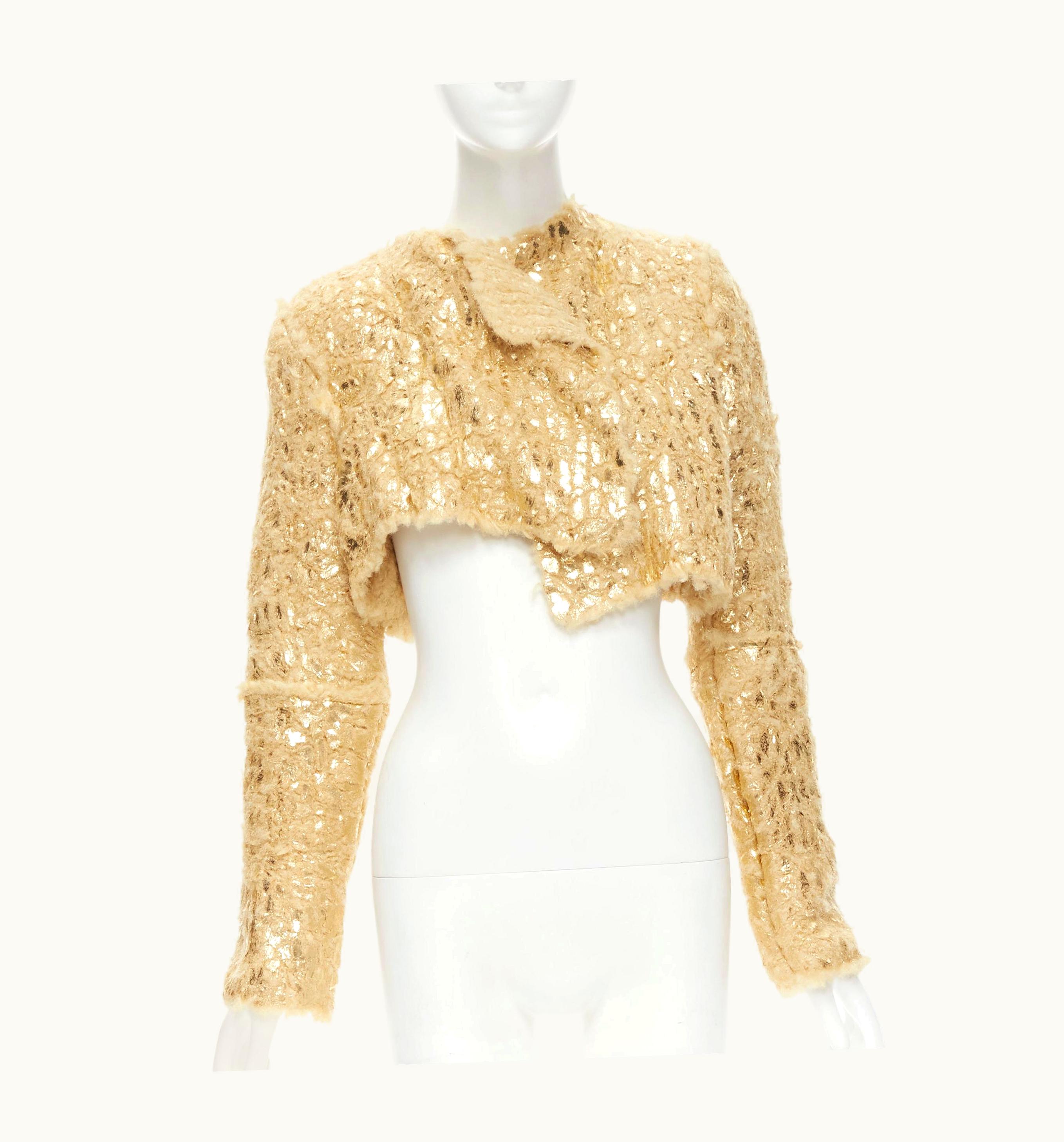 Issey Miyake Issey Miyake Gold Foil Laminated Knitted Fuzzy Rayon Cropped Jacket