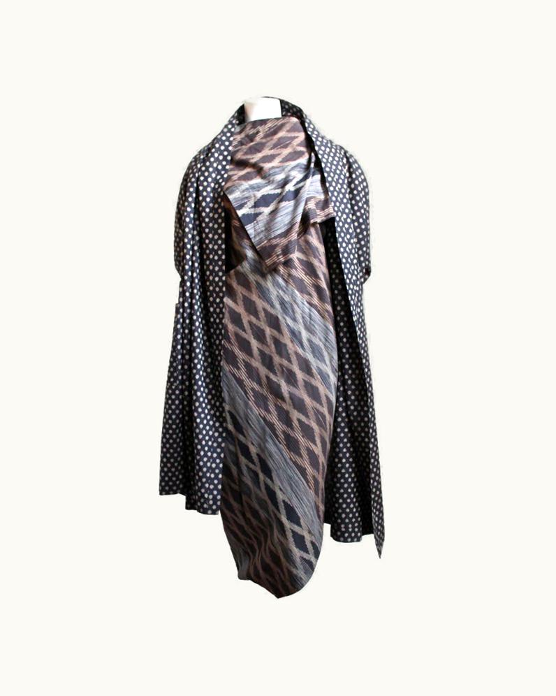 Issey Miyake 1982 Issey Miyake Ikat Woven Dress And Coat Ensemble