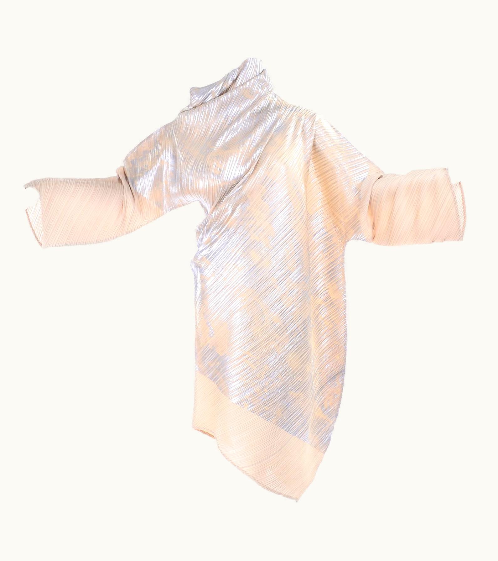 Issey Miyake Issey Miyake A/h 1994 Asymmetrical Pleated Dress Cream & Silver Metallic WS/S Tags