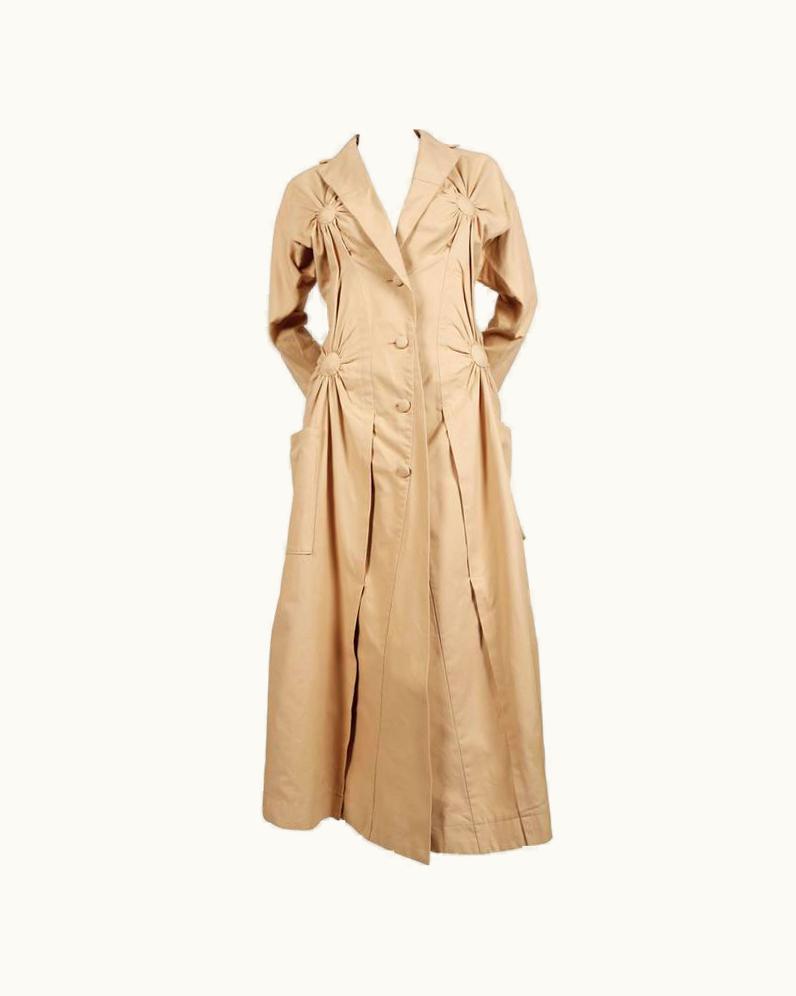 Issey Miyake 2003 Issey Miyake Tan Runway Trench Coat With Ruching