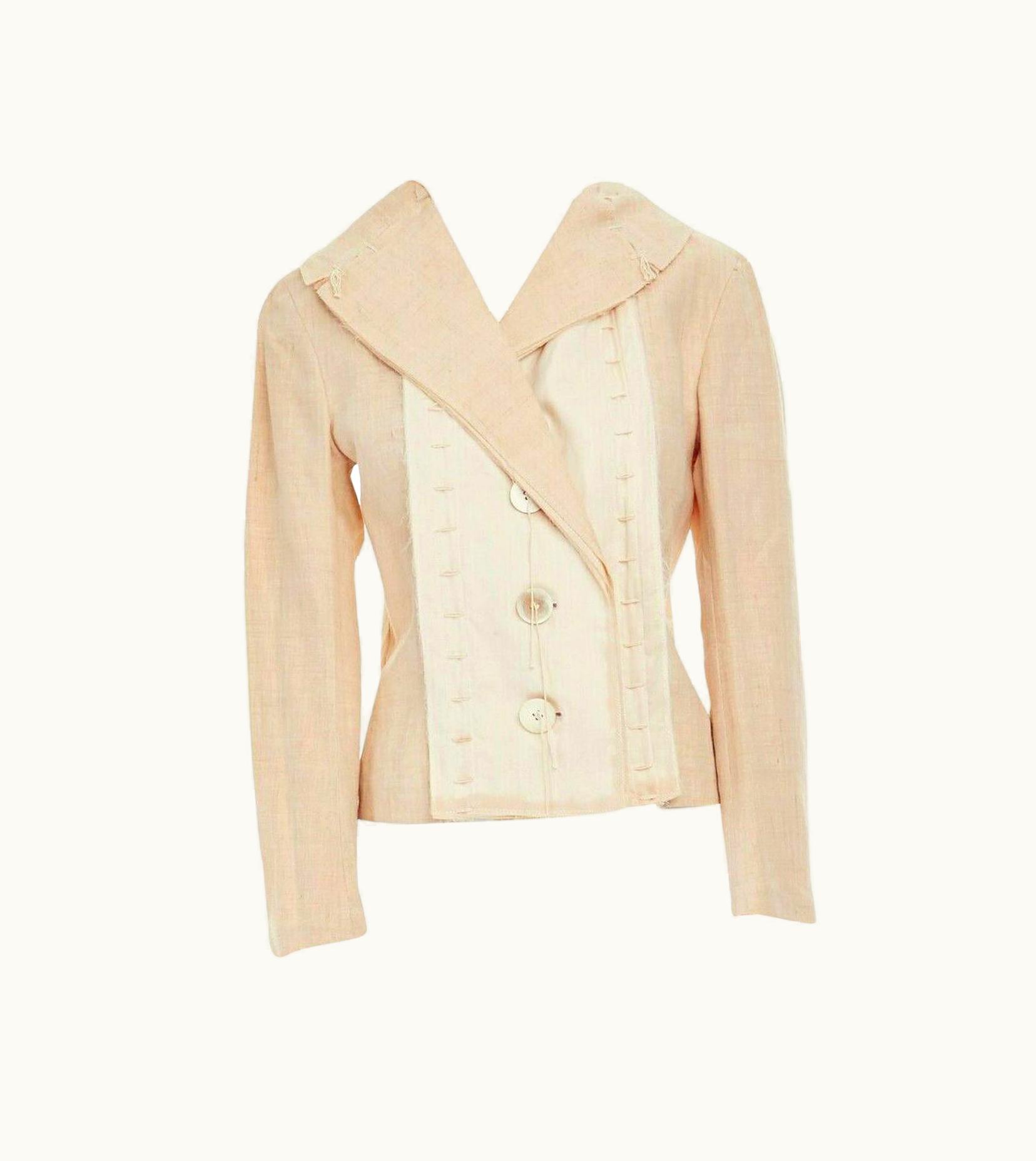 Issey Miyake Runway Issey Miyake S/S Layered Overstitched Lapel Linen Blazer Jacket Jp2