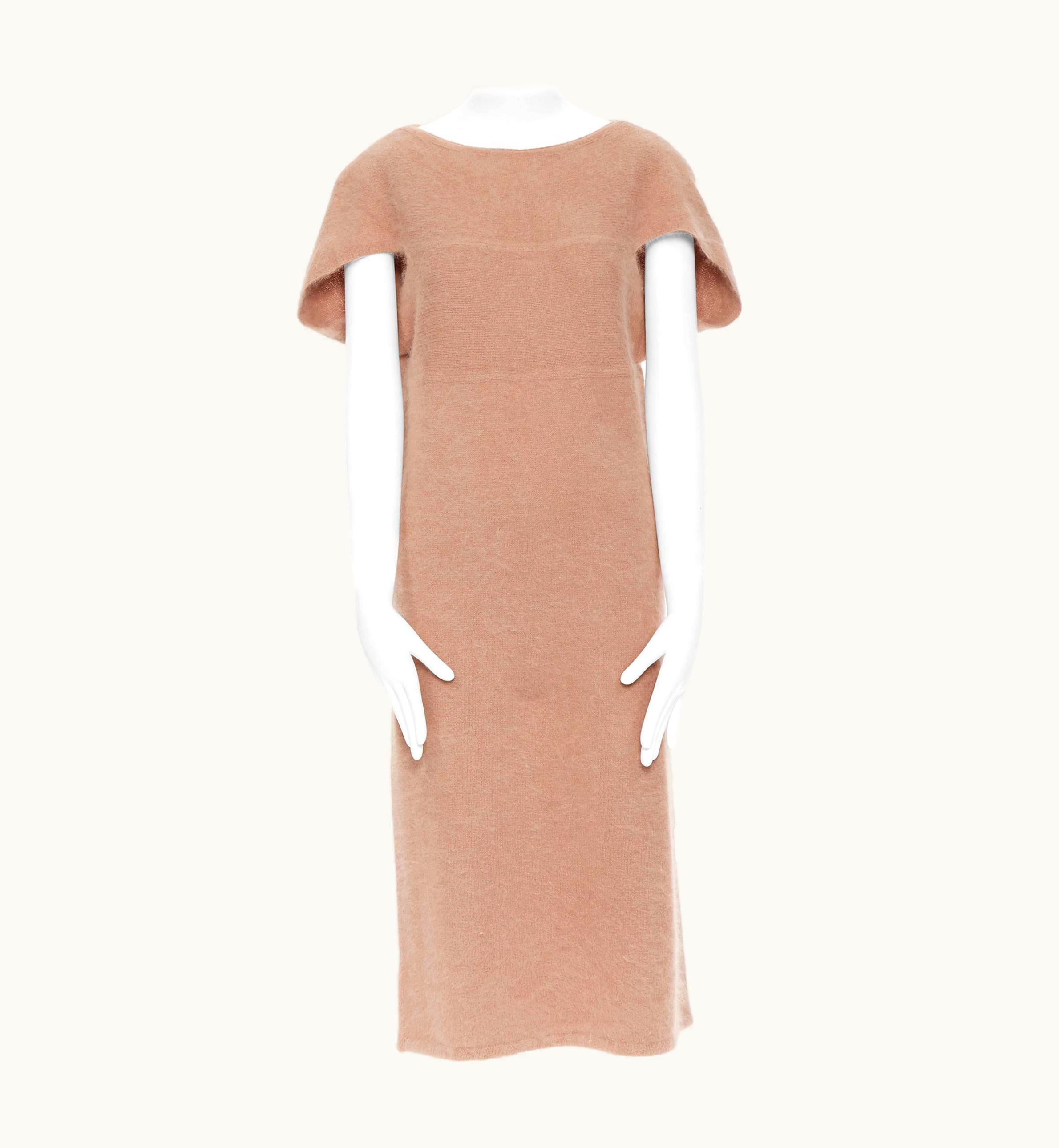 Issey Miyake Issey Miyake Vintage 1980' Beige Fluffy Wool Cap Sleeve Sweater Dress