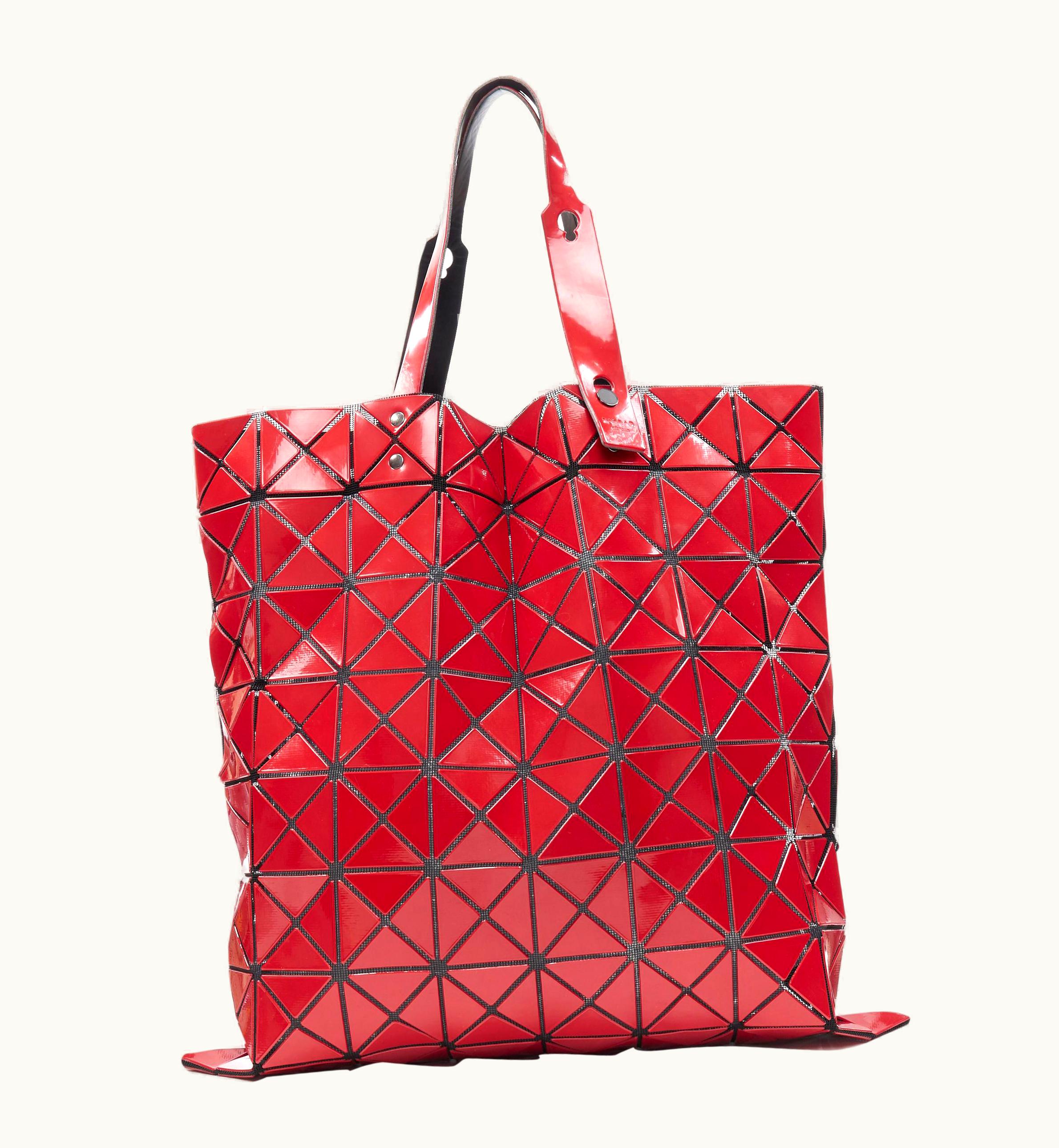 Issey Miyake Bao Issey Miyake Prism Red Pvc Geometric Mesh Leather Handle Tote Bag