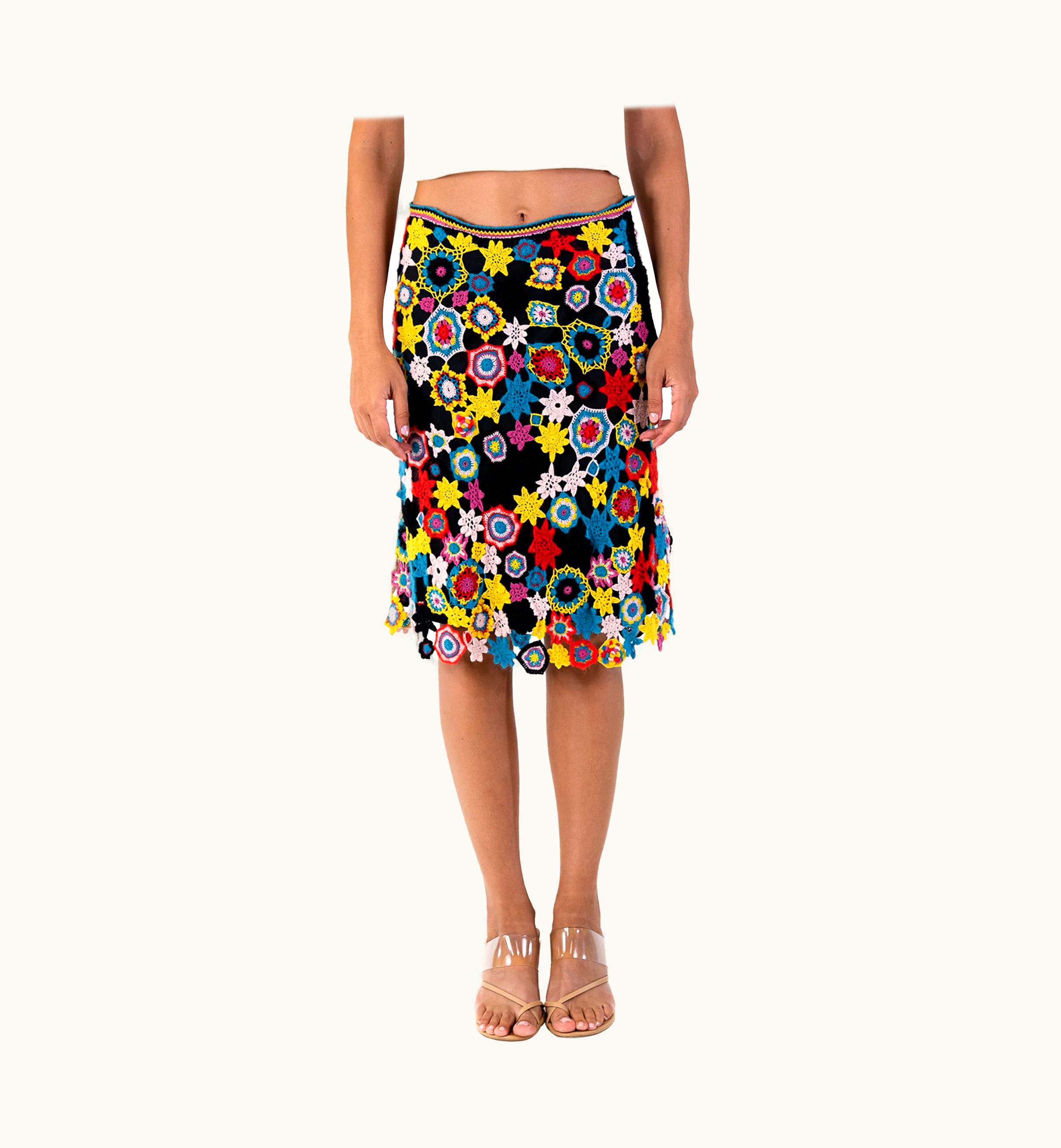 Christian Lacroix 1990s Christian Lacroix Multicolor Silk & Wool Crochet Skirt