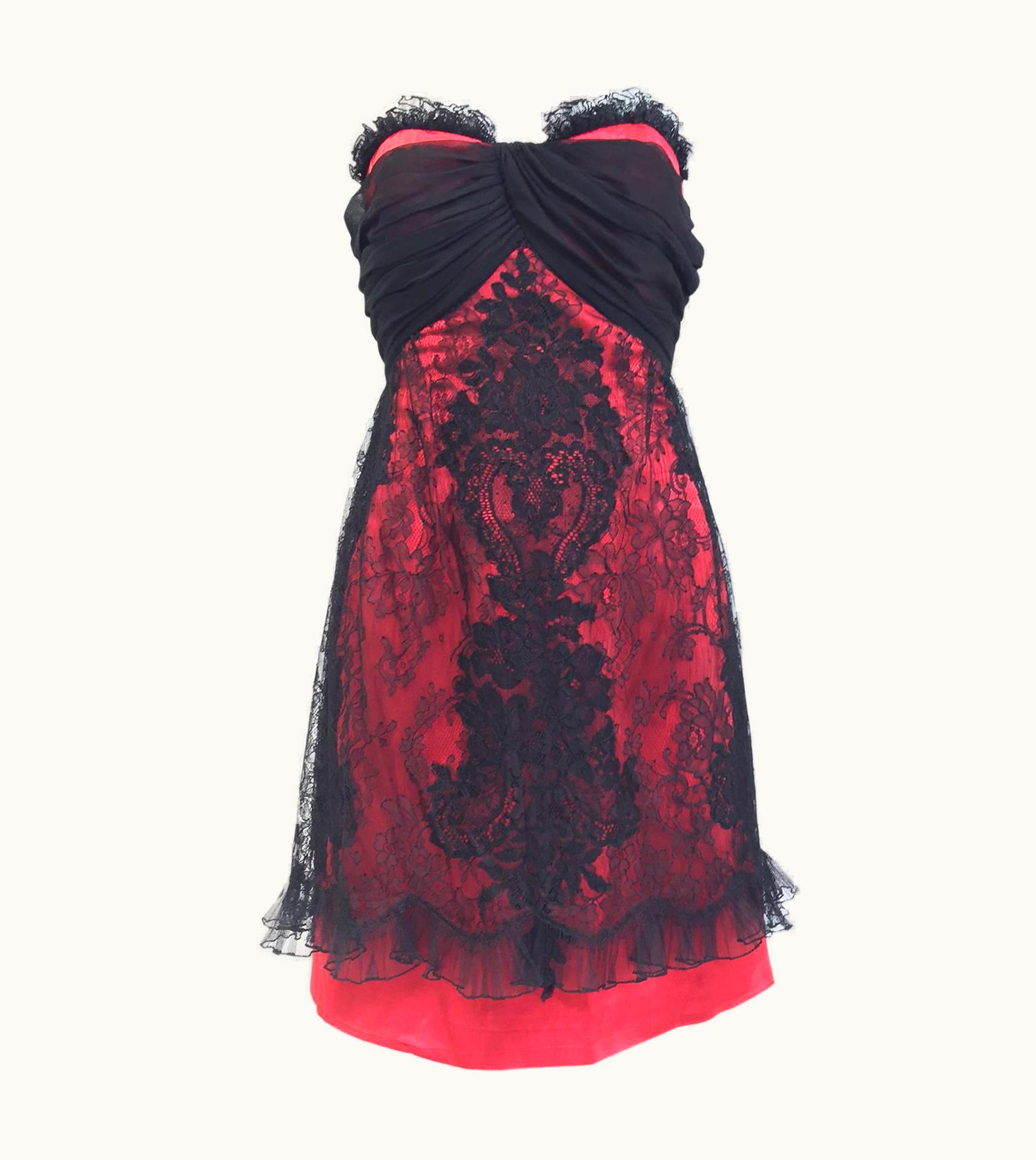 Christian Lacroix 1990s Christian Lacroix Red And Black Strapless Cocktail Dress