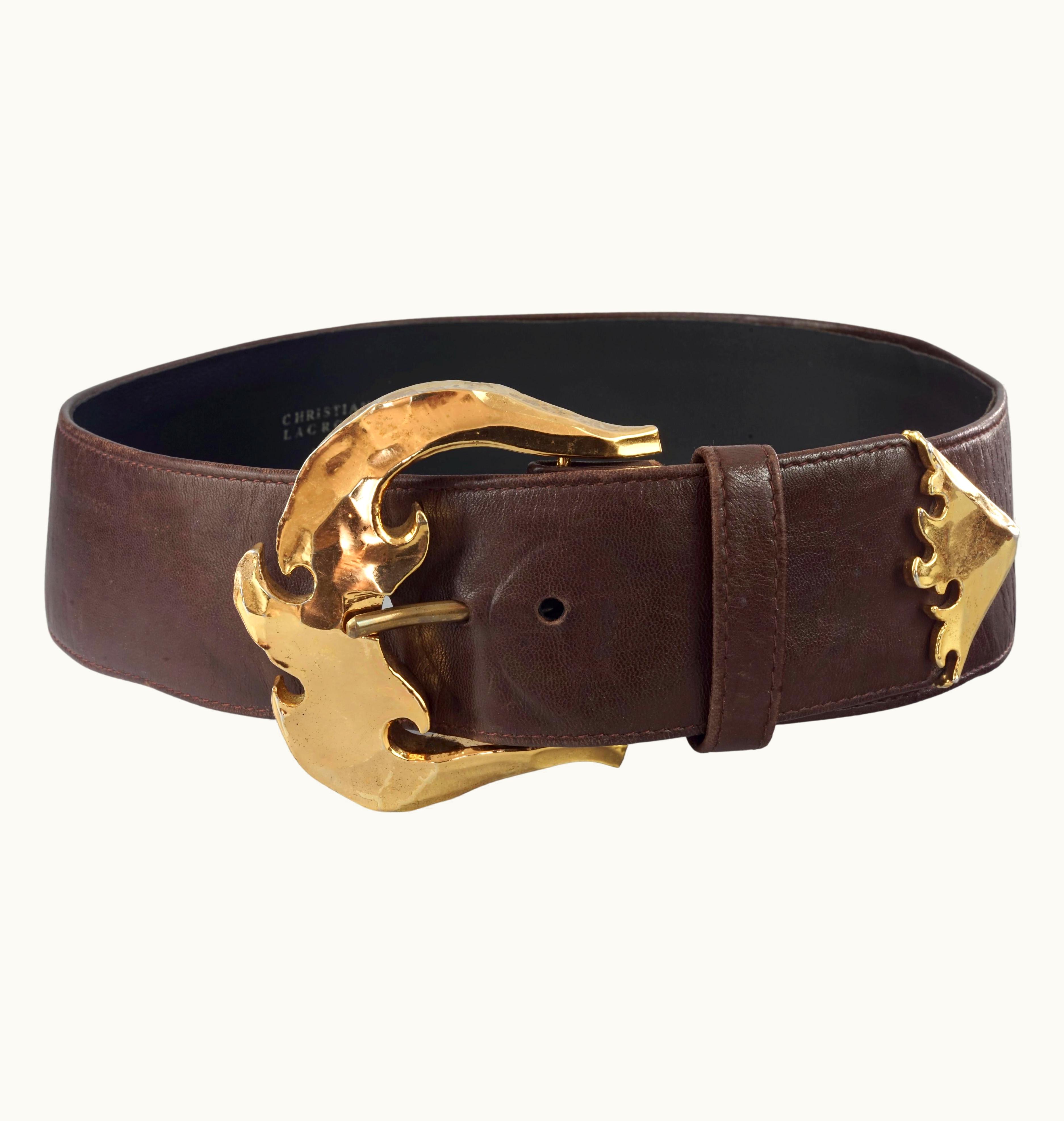 Christian Lacroix Vintage Christian Lacroix Wide Gilt Buckle Brown Leather Belt