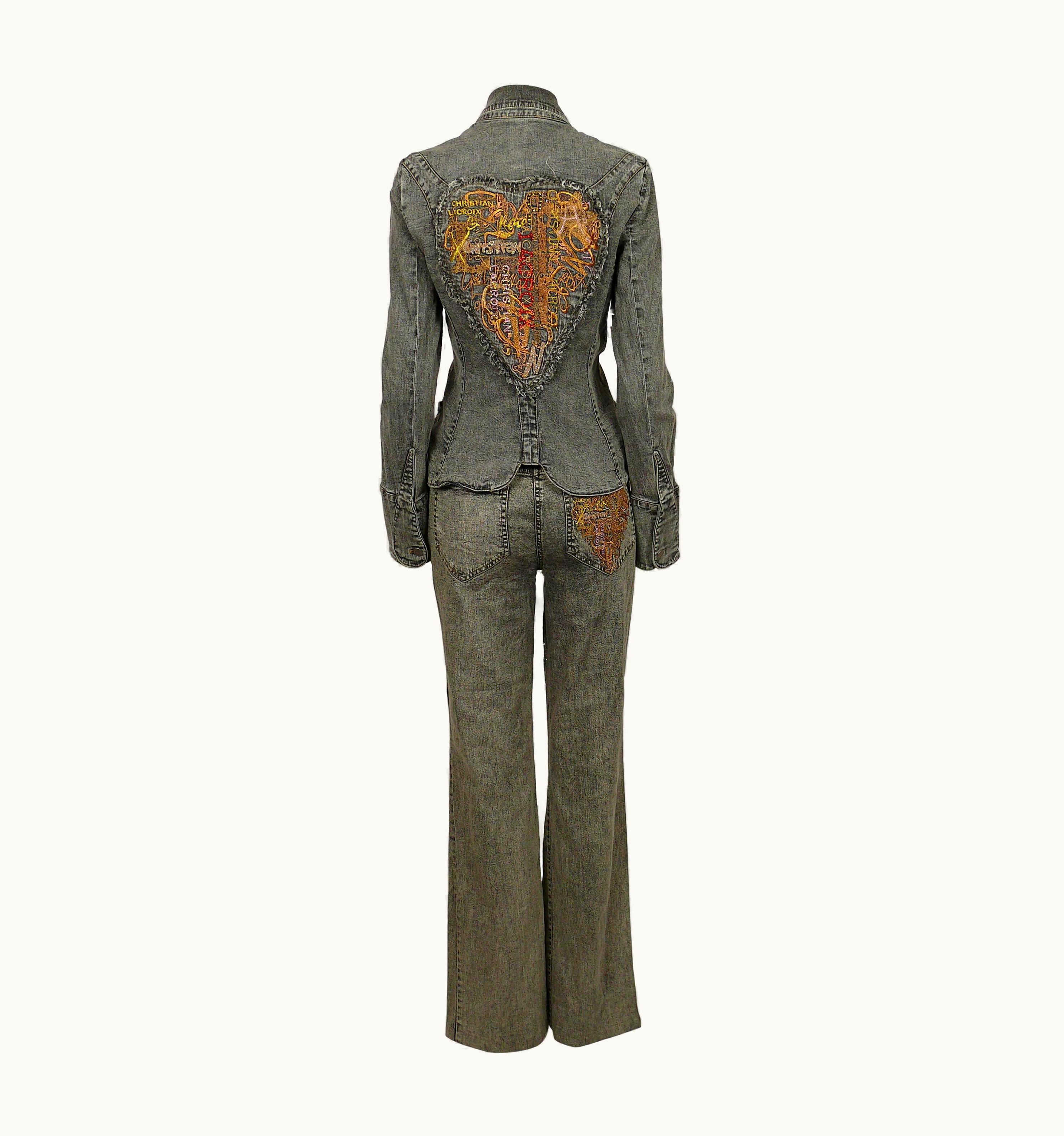 Christian Lacroix Christian Lacroix Jeans Vintage Embroidered Heart Denim Jacket & Trousers