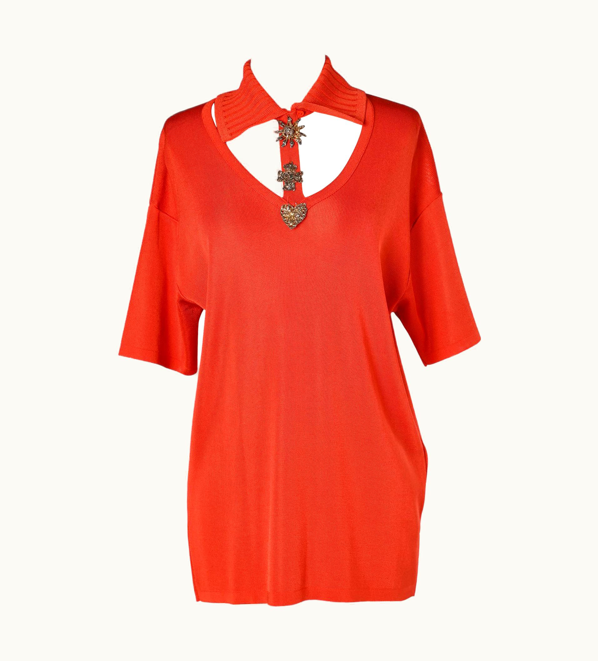 Christian Lacroix Red Tunique With Gold Metal Broches Christian Lacroix