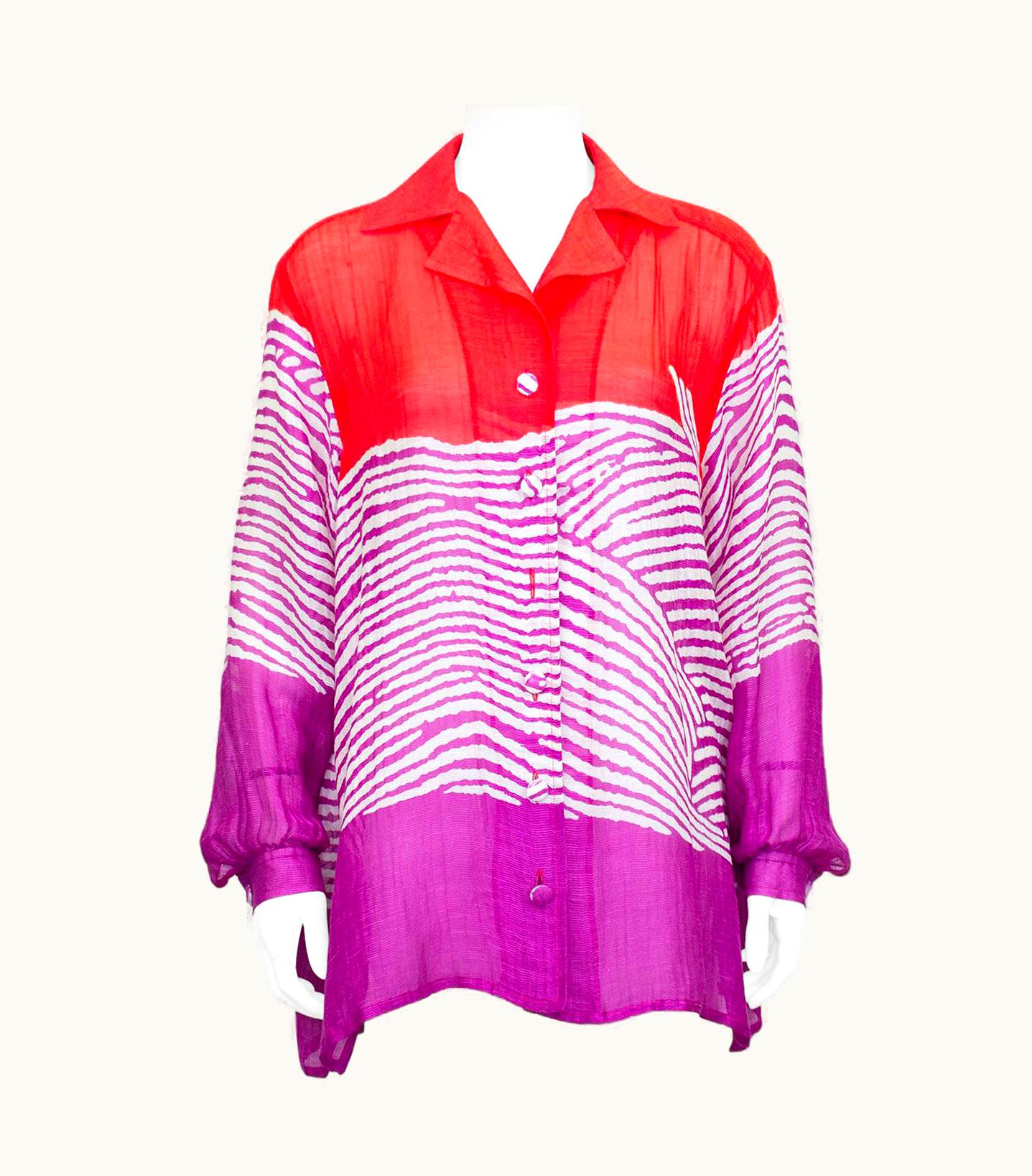 Christian Lacroix 1990s Christian Lacroix Red, Pink And White Chiffon Shirt