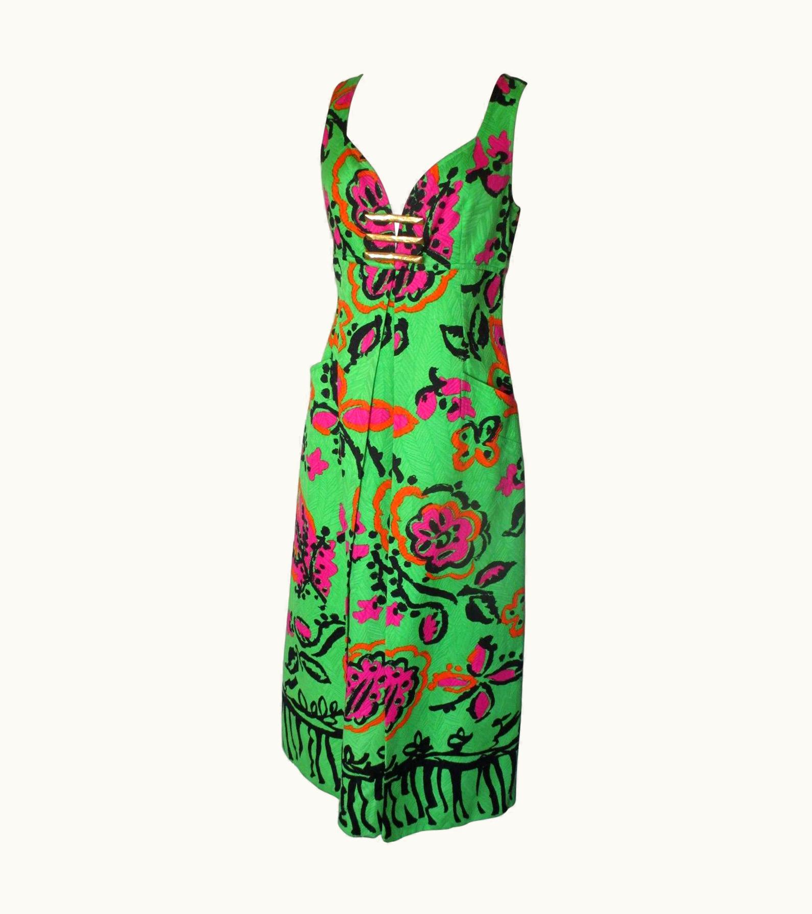 Christian Lacroix Christian Lacroix Floral Apple Green Cocktail Summer Gown Dress