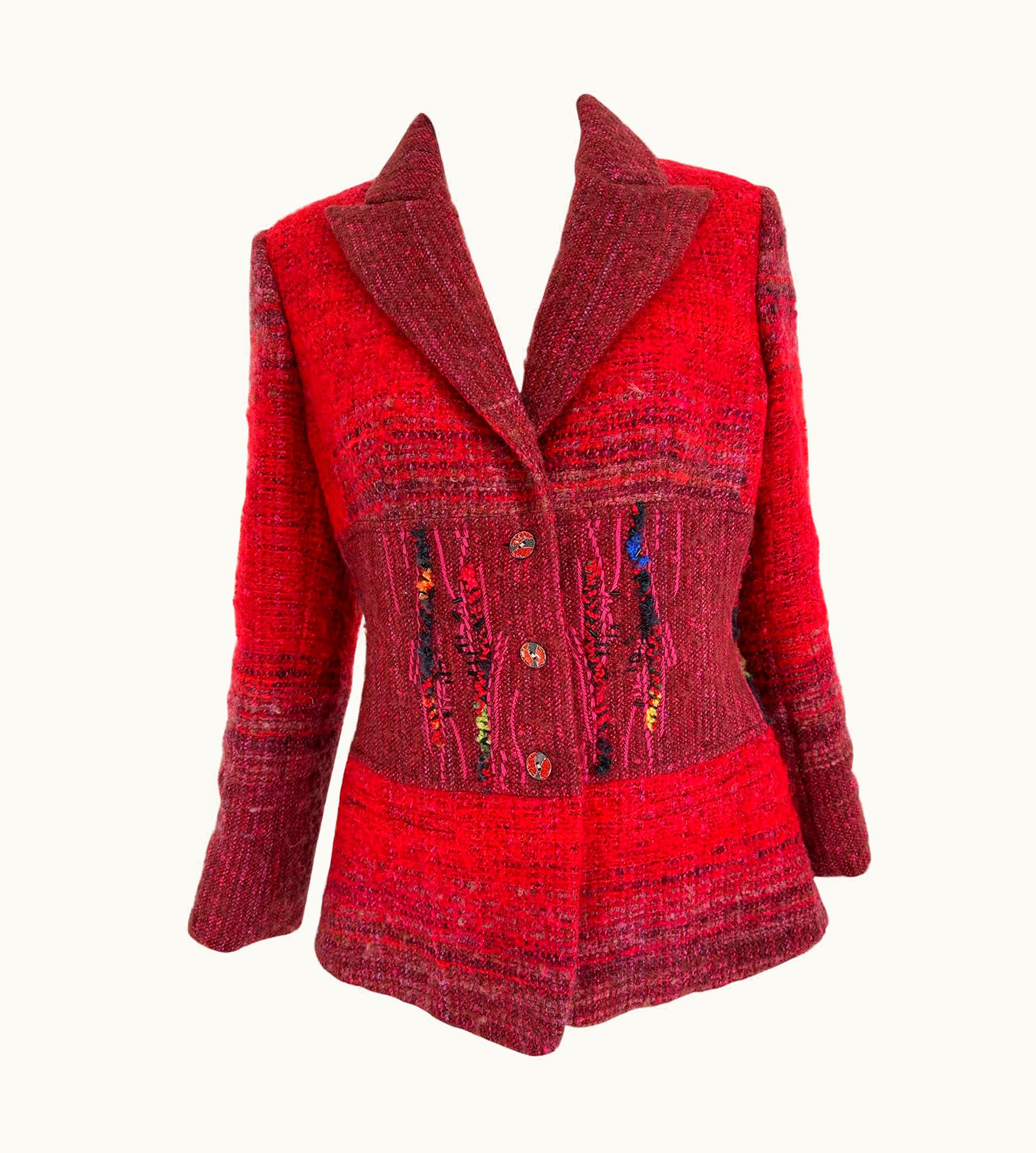 Christian Lacroix Christian Lacroix Red & Hot Pink Patched Tweed Beaded Jacket