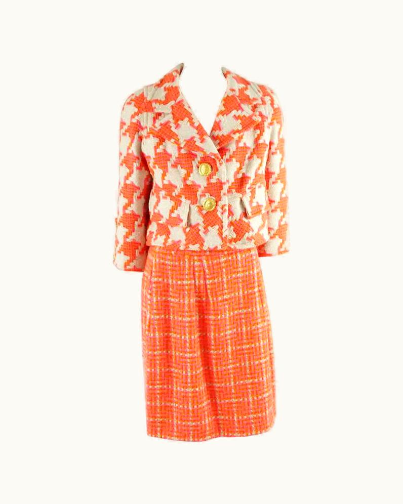 Christian Lacroix Christian Lacroix Coral And Pink Wool Skirt Suit