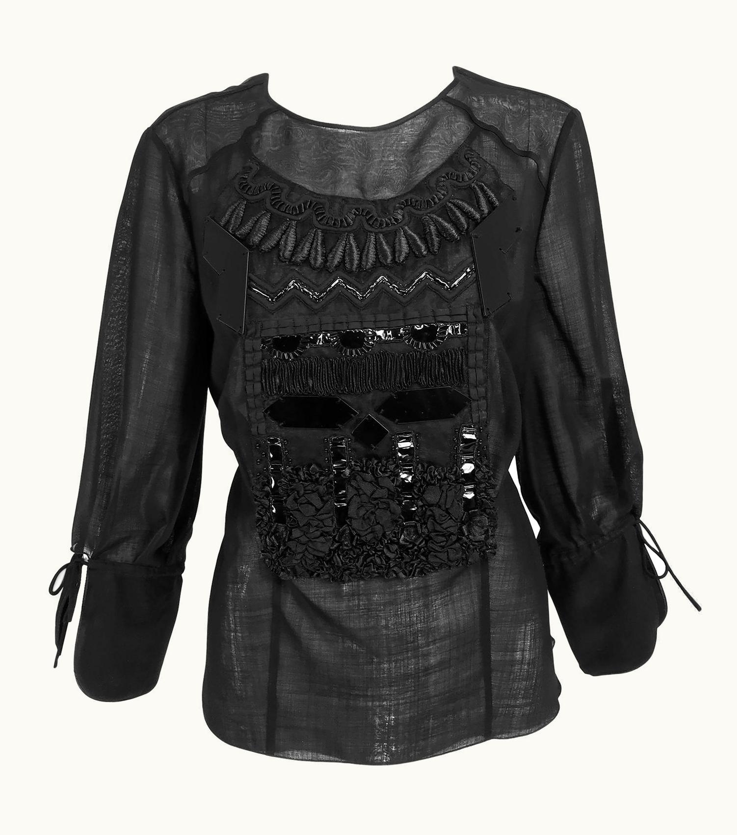 Christian Lacroix Christian Lacroix Black Silk Organza Embroidered Sequin Appliqued Blouse