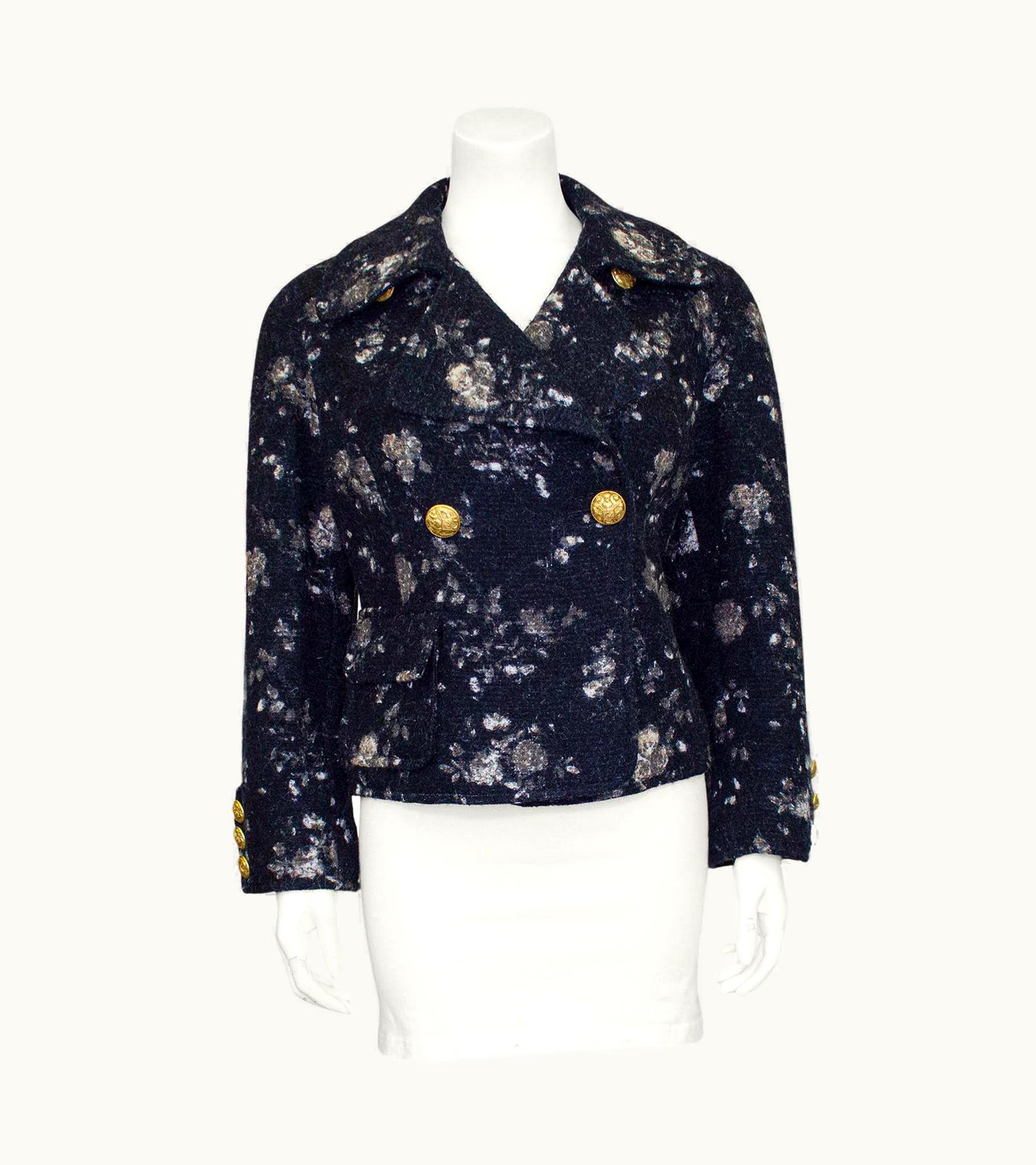 Christian Lacroix 1990s Christian Lacroix Grey Wool And Mohair Floral Jacket