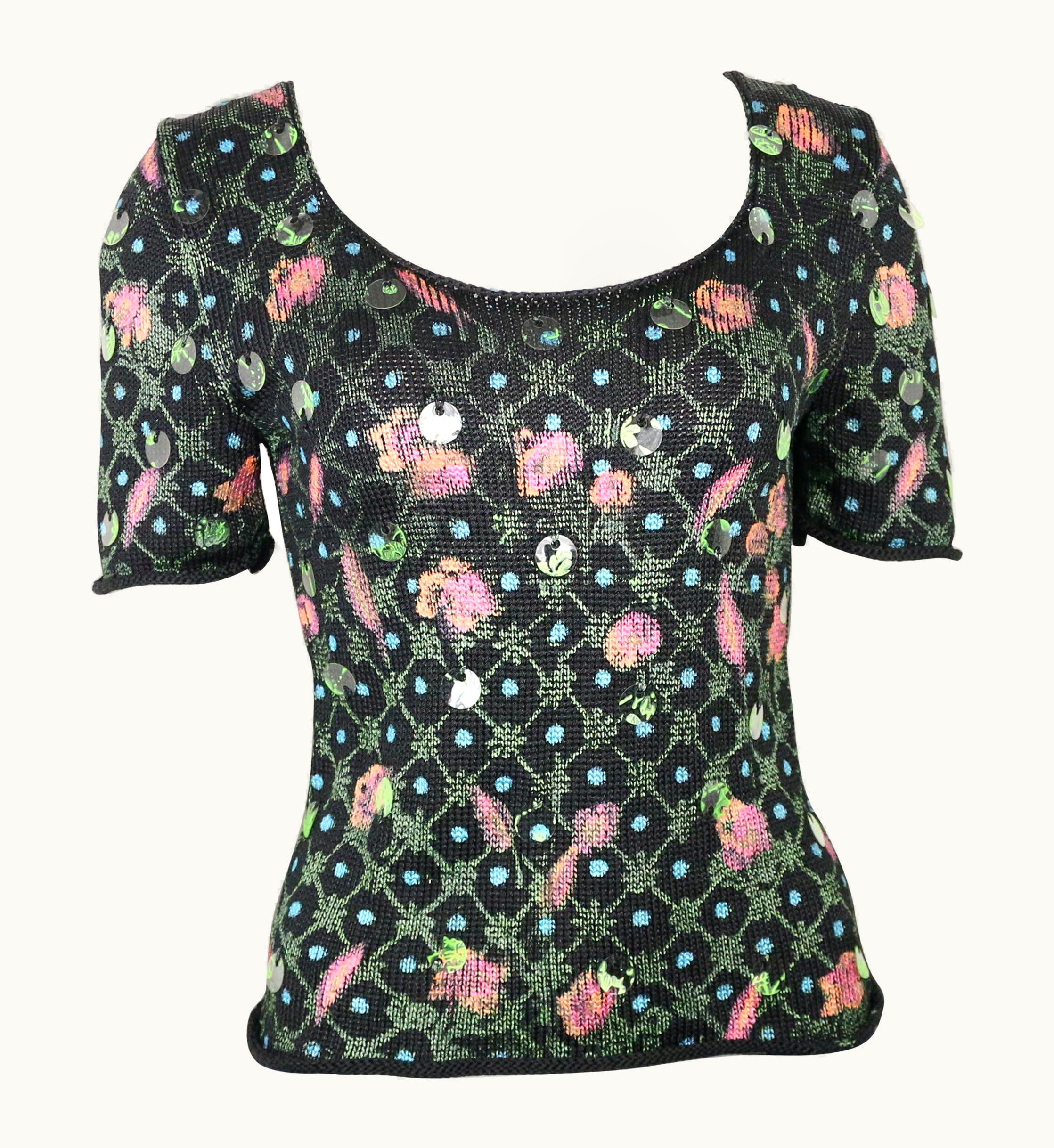Christian Lacroix Christian Lacroix Black Knitted Short Sleeves Top With Vinyl Sequins