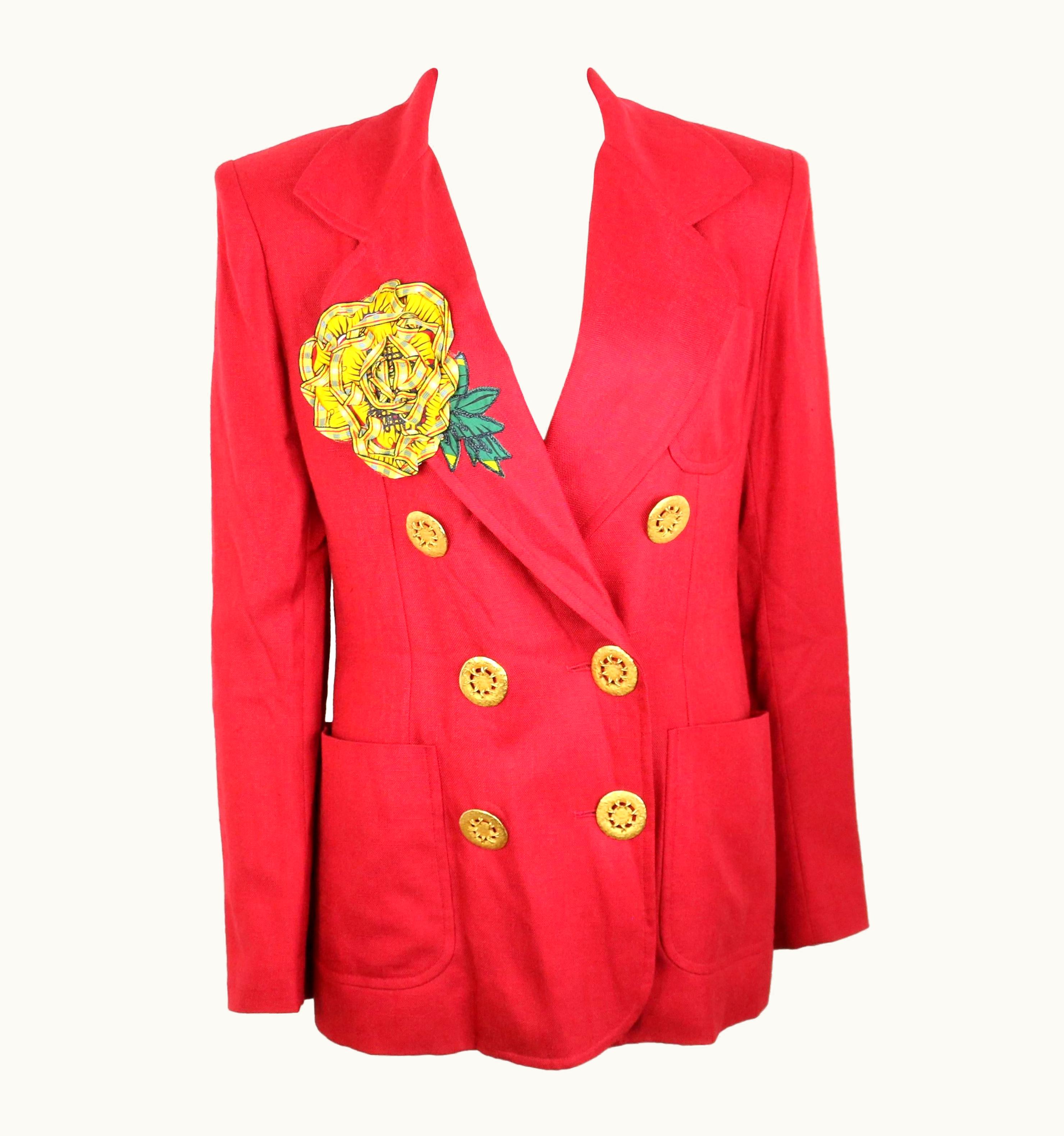 Christian Lacroix Christian Lacroix Red With Yellow Ruffle Sunflower Double Breasted Blazer