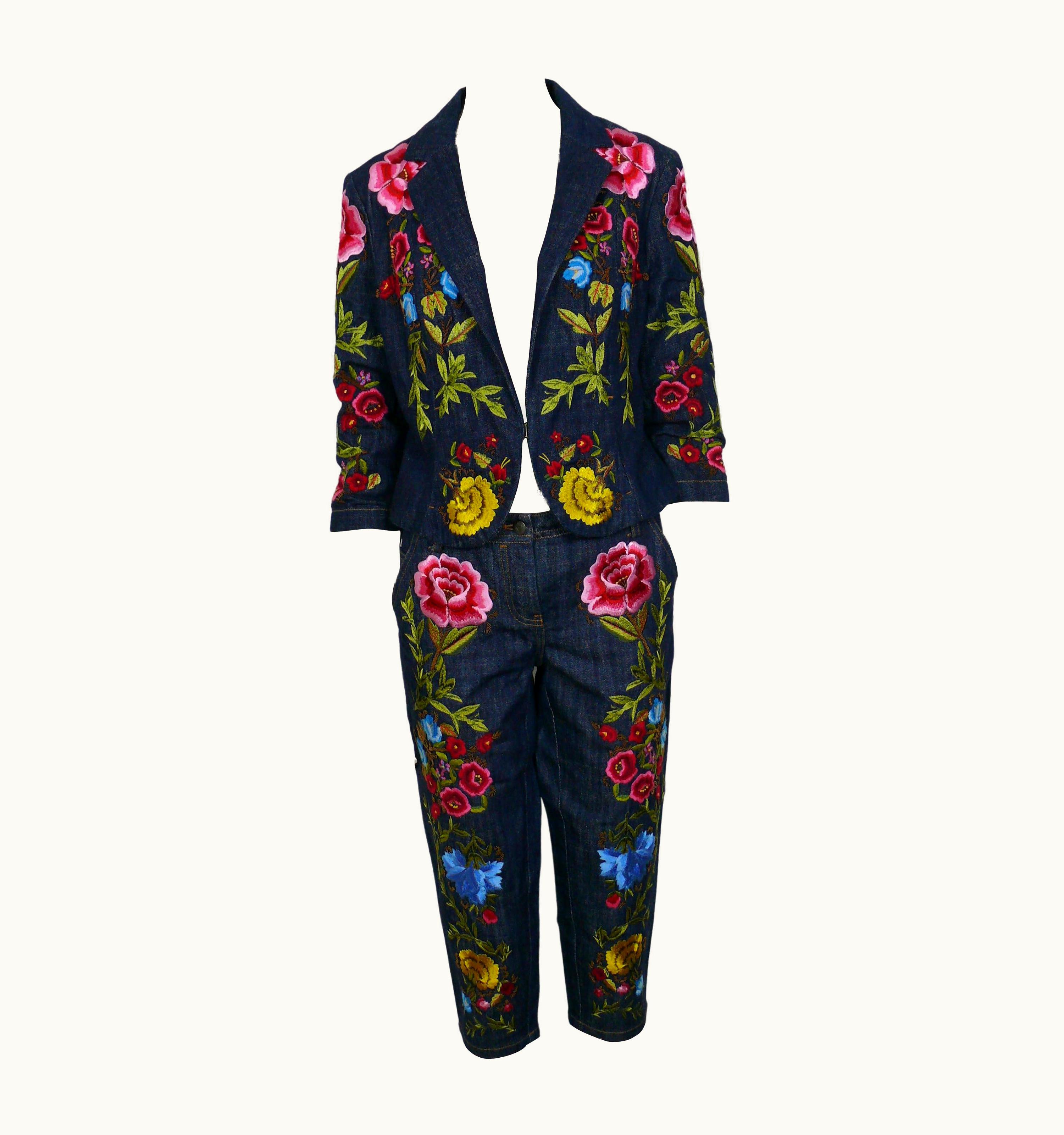 Christian Lacroix Christian Lacroix Vintage Embroidered Denim Blazer And Cropped Pants Trousers
