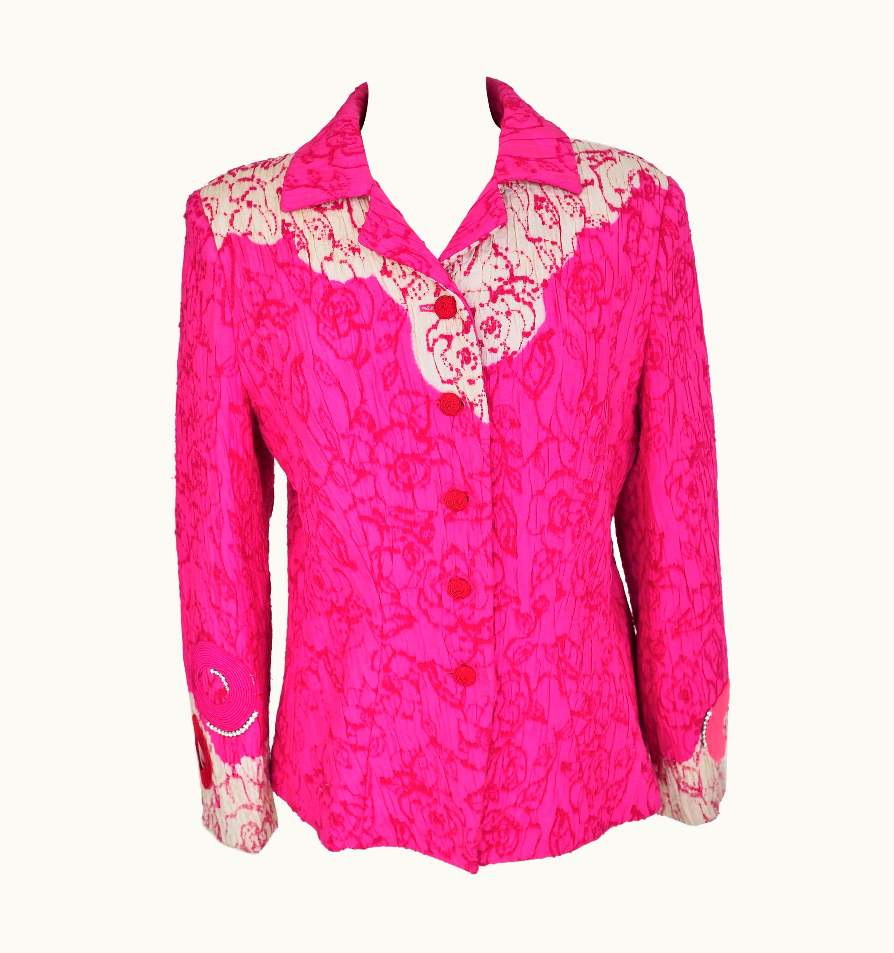 Christian Lacroix A Christian Lacroix Jacket In Blistered Silk Fuschia Circa 2000